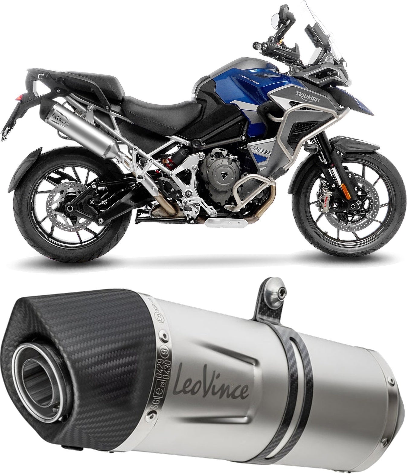 Exhaust Tip With Noise Certification Lv One Evo Stainless Steel Carbon Fiber End Cap - Leovince Compatible With Triumph Tiger 1200 Gt Explorer (2025-2026)