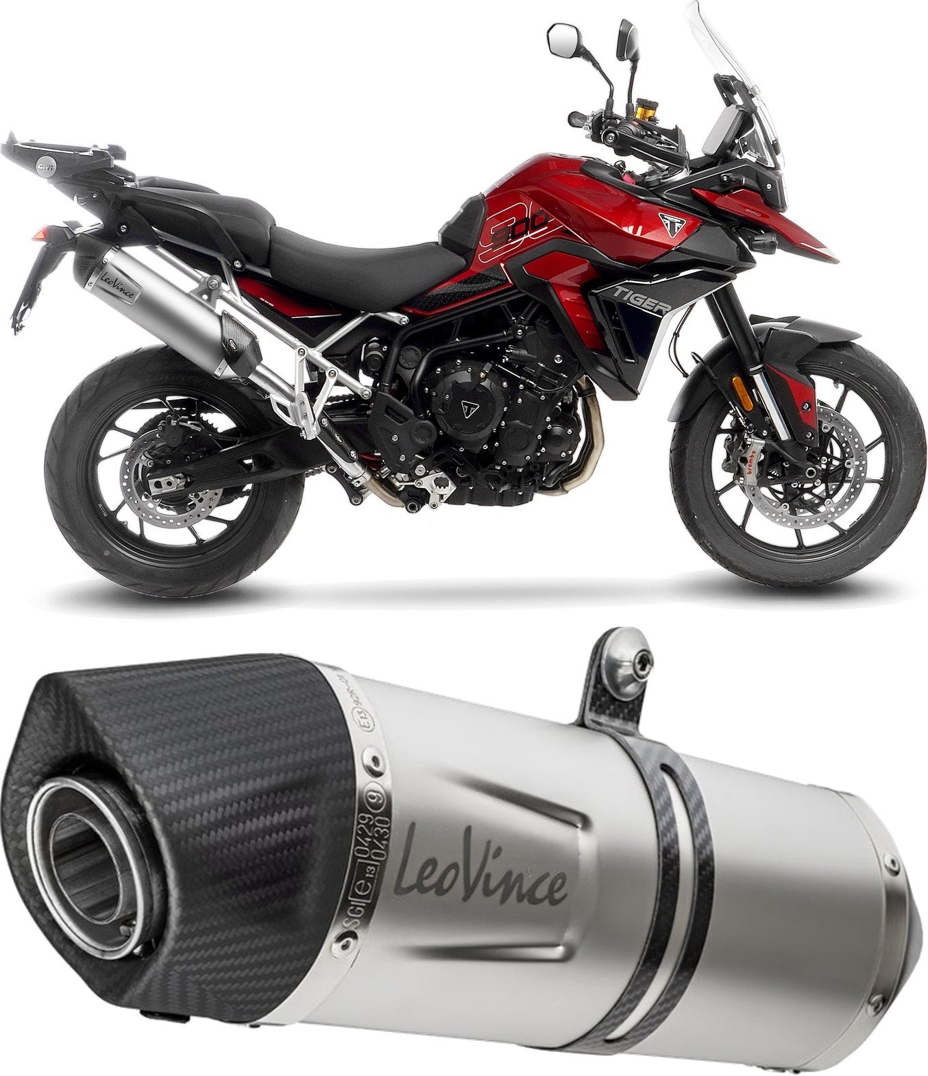 Exhaust Tip With Noise Certification Lv One Evo Stainless Steel Carbon Fiber End Cap - Leovince Compatible With Triumph Tiger 900 Rally Pro (2024-2026)