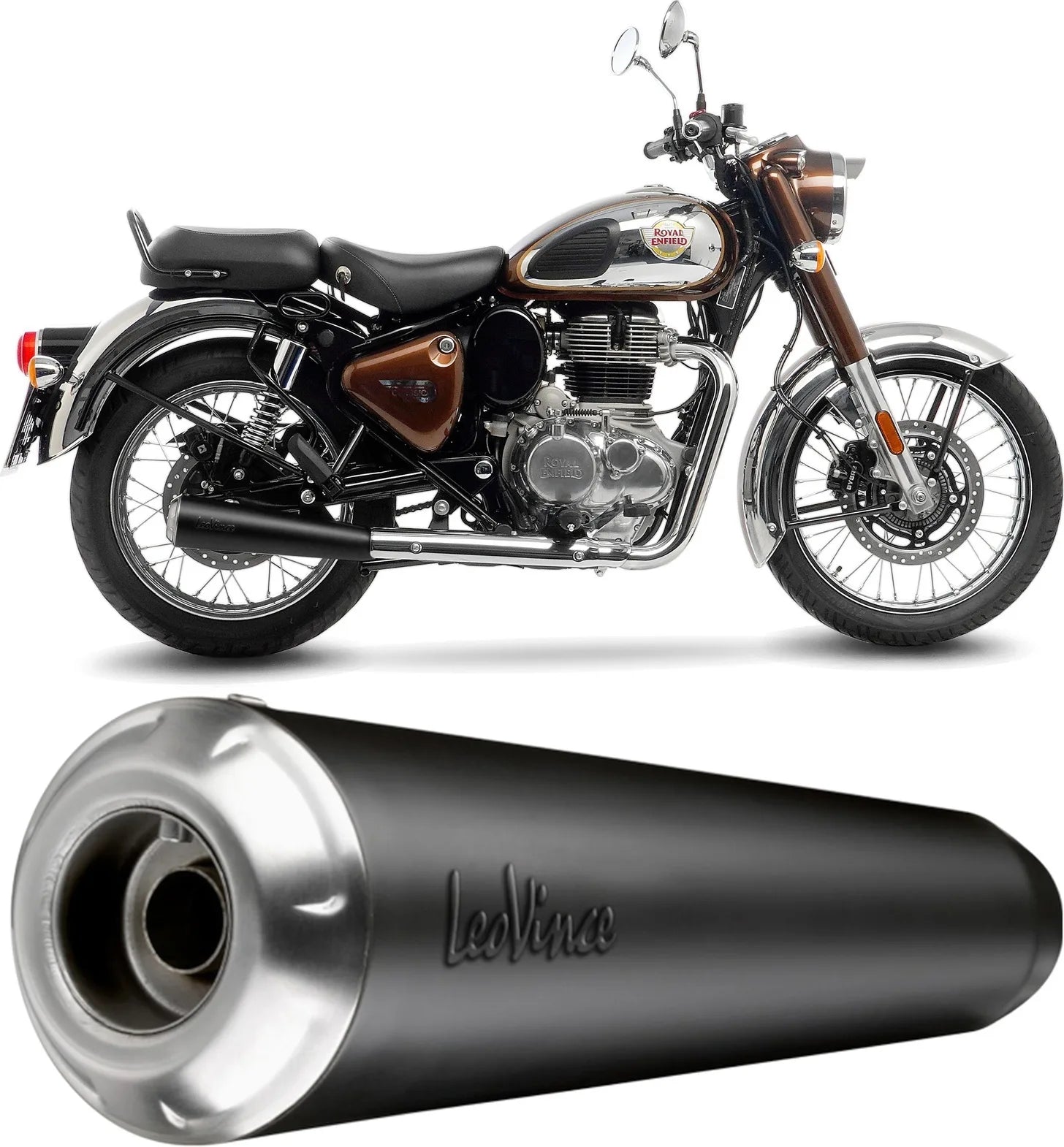 Auspuffendstück Mit Geräuschzulassung Classic Racer Edelstahl Schwarz Endkappe Edelstahl - Leovince Kompatibel Mit Royal Enfield Meteor 350 (2021-2024)