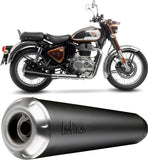 Exhaust Tip With Noise Certification Classic Racer Steel Black Stainless Steel End Cap - Leovince Compatible With Royal Enfield Meteor 350 (2021-2024)