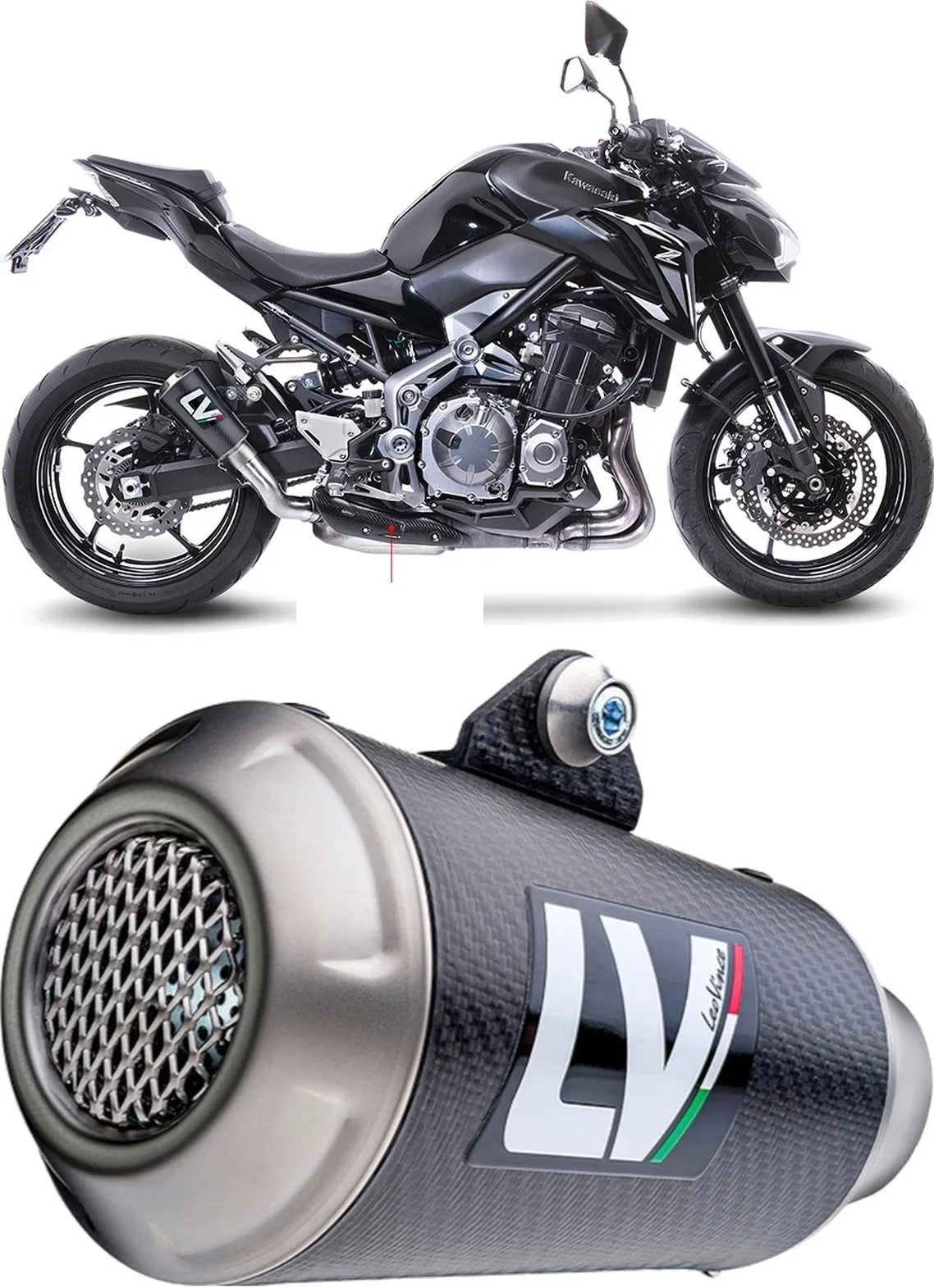 Auspuffendstück Mit Geräuschzulassung Lv-10 Carbon Fiber Endkappe Edelstahl - Leovince Kompatibel Mit Kawasaki Z 900 (2017-2019)