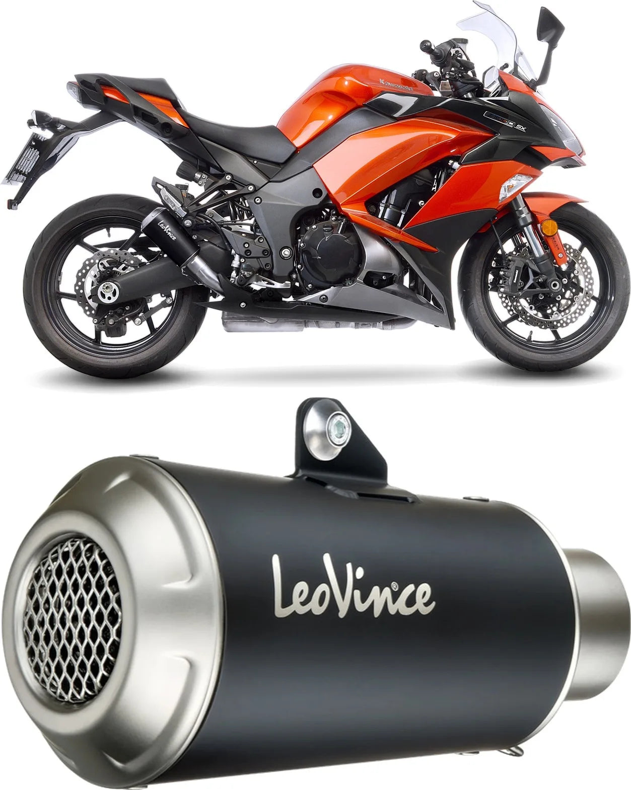 Doppelauspuffanlage Mit Geräuschzulassung Lv-10 Edelstahl Schwarz Endkappe Edelstahl - Leovince Kompatibel Mit Kawasaki Z 1000 Sx (2010-2016)