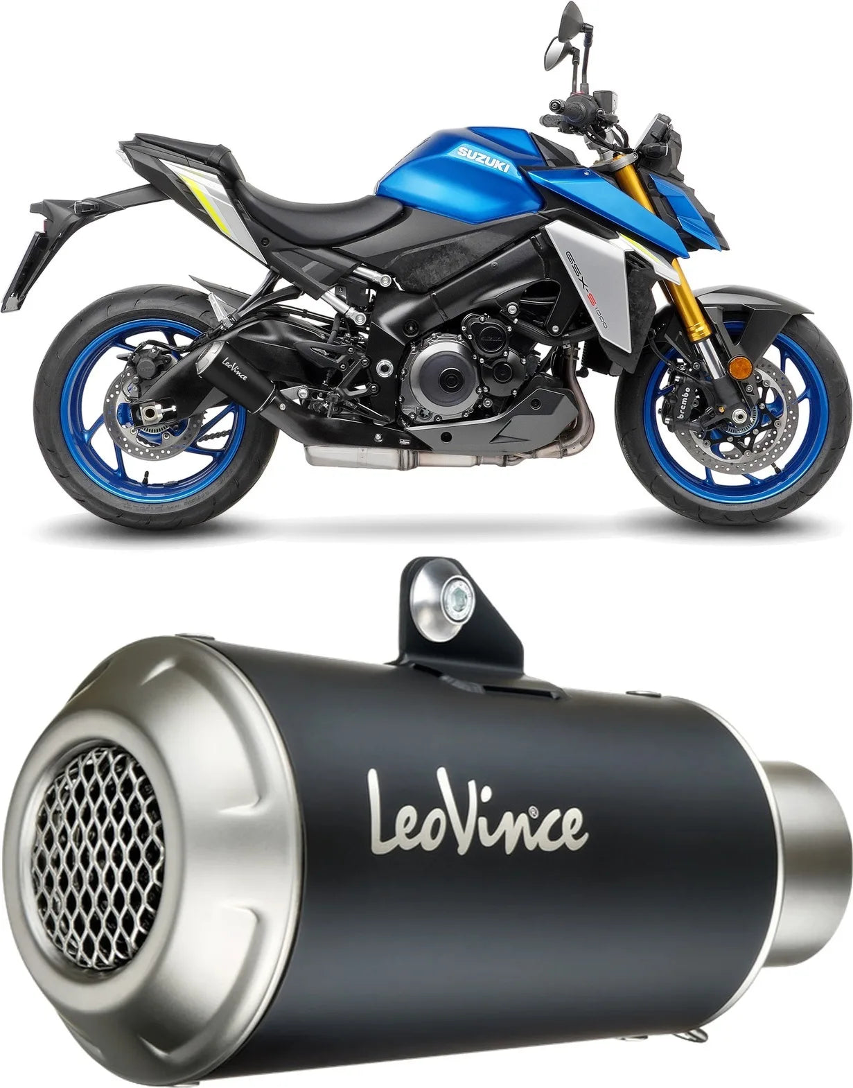 Auspuffendstück Mit Geräuschzulassung Lv-10 Edelstahl Schwarz Endkappe Edelstahl - Leovince Kompatibel Mit Suzuki Gsx-S 950 (2021-2023)