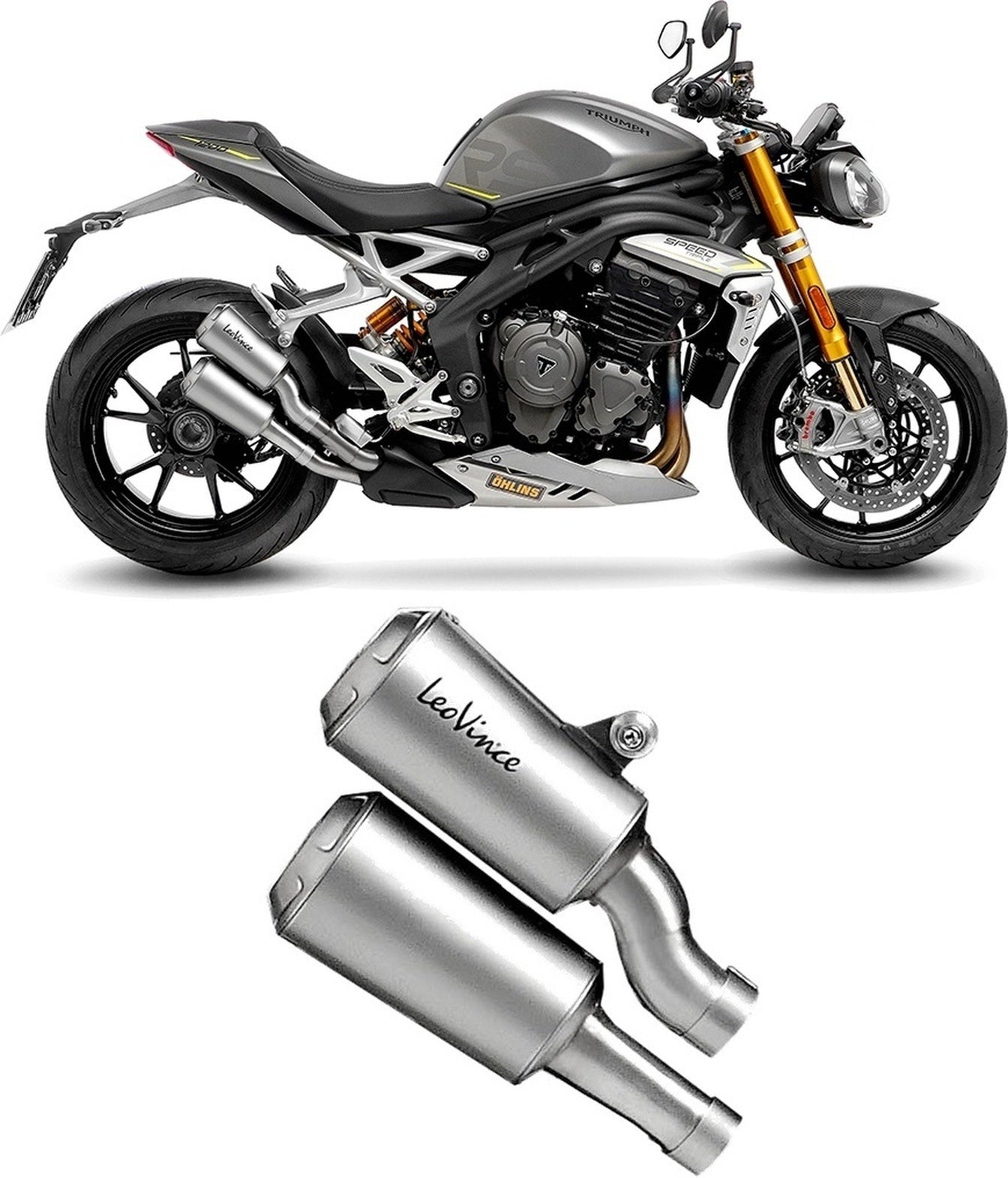 Dual Exhaust System With Sound Certification Lv-10 Stainless Steel Stainless Steel End Cap - Leovince Compatible With Triumph Speed Triple 1200 Rr - Rs (2021-2024)