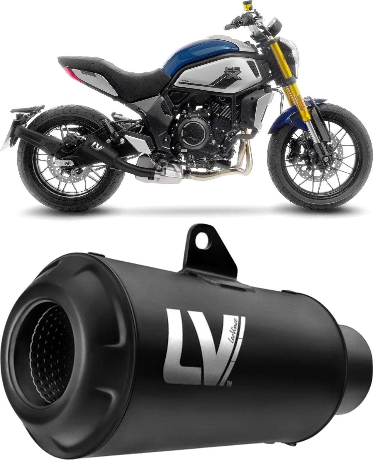 Auspuffendstück Mit Geräuschzulassung Lv-10 Edelstahl Full Schwarz Endkappe Edelstahl Schwarz - Leovince Kompatibel Mit Cfmoto 700 Cl-X Heritage (2021-2023)