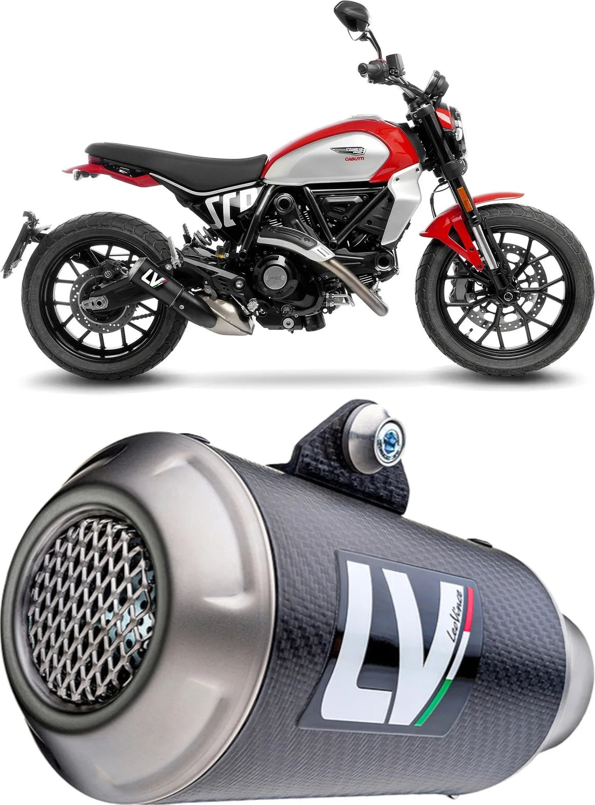 Auspuffendstück Mit Geräuschzulassung Lv-10 Carbon Fiber Endkappe Edelstahl - Leovince Kompatibel Mit Ducati Scrambler 800 Icon (2025-2026)