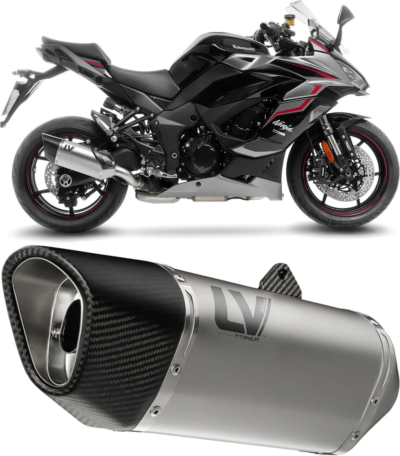 Auspuffendstück Mit Geräuschzulassung Lv-14 R Titan Endkappe Carbon Fiber - Leovince Kompatibel Mit Kawasaki Ninja 1000 Sx (2020-2024)