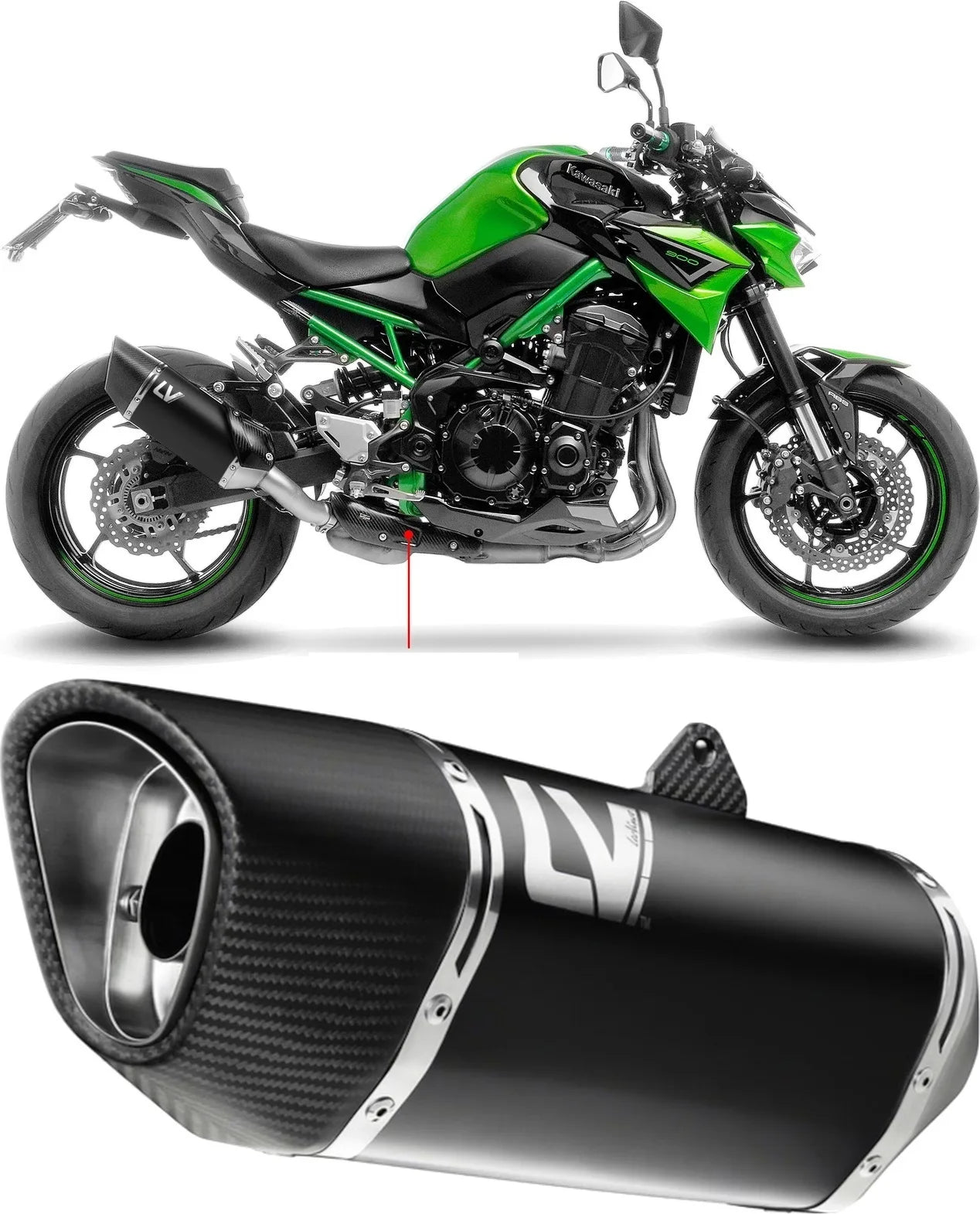 Auspuffendstück Mit Geräuschzulassung Lv-14 R Edelstahl Schwarz Endkappe Carbon Fiber - Leovince Kompatibel Mit Kawasaki Z 900 A2 (2025-2026)