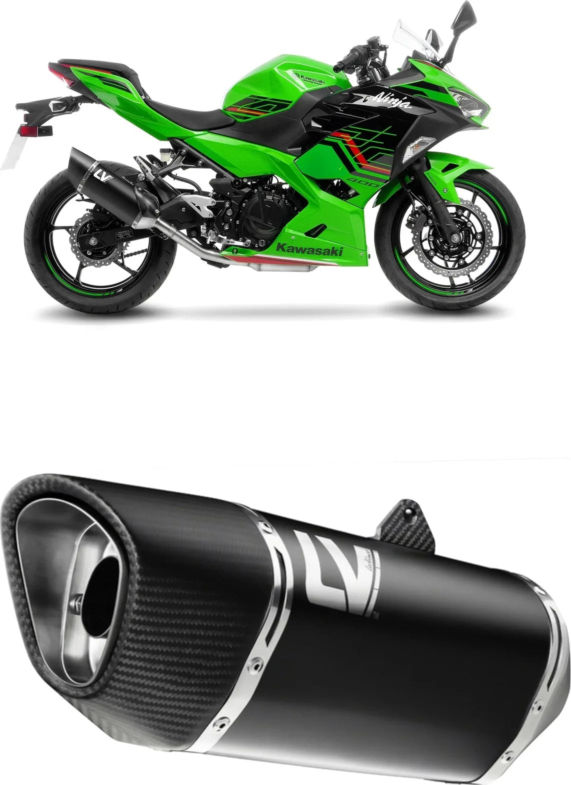 Auspuffendstück Mit Geräuschzulassung Lv-14 R Edelstahl Schwarz Endkappe Carbon Fiber - Leovince Kompatibel Mit Kawasaki Z 400 (2022-2023)