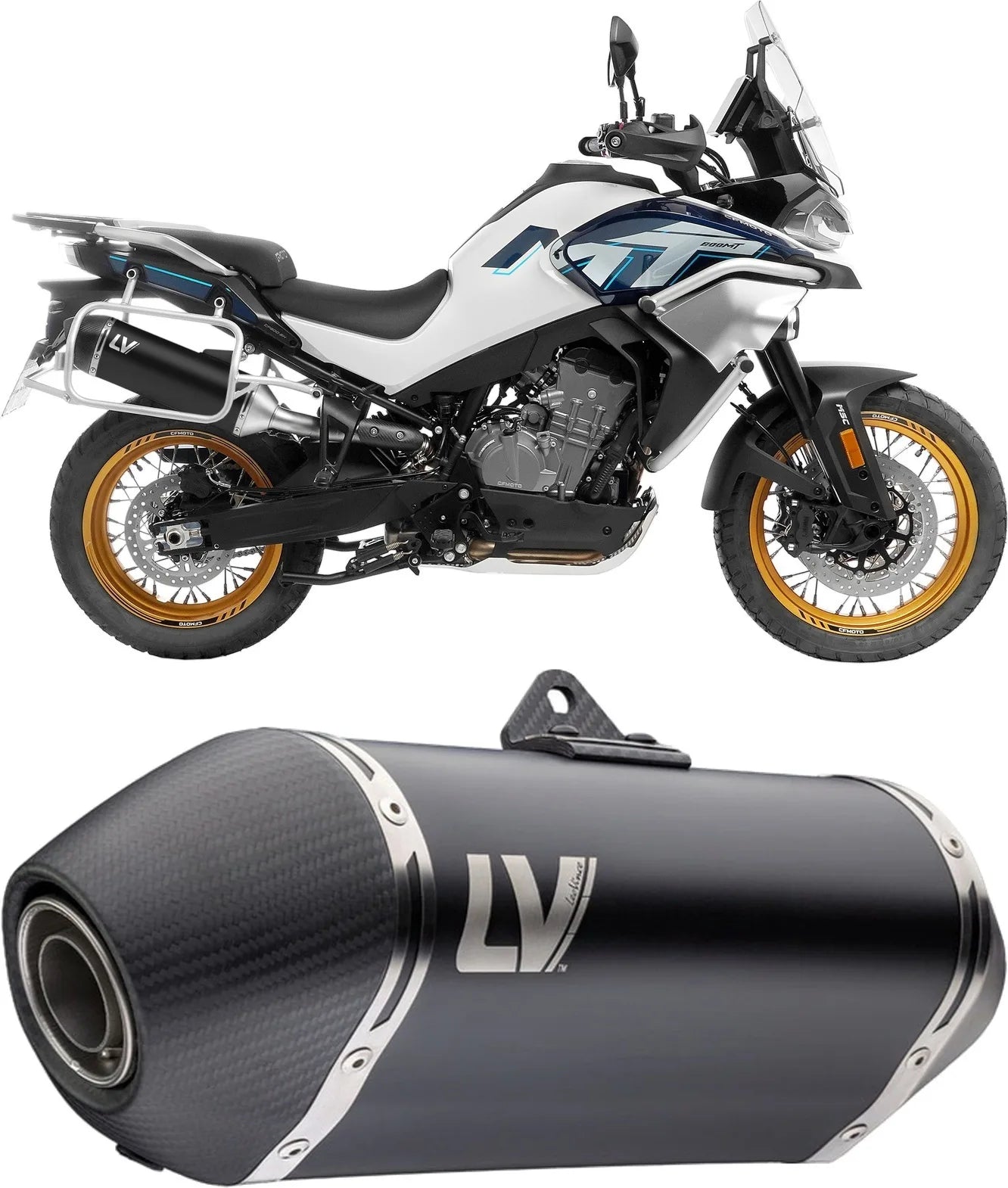 Auspuffendstück Mit Geräuschzulassung Lv-14 Edelstahl Schwarz Endkappe Carbon Fiber - Leovince Kompatibel Mit Cfmoto 800 Mt Touring (2025-2026)