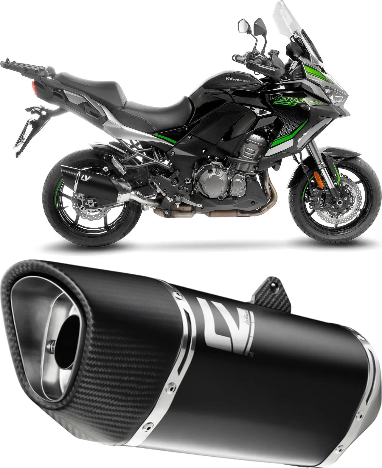 Auspuffendstück Mit Geräuschzulassung Lv-14 R Edelstahl Schwarz Endkappe Carbon Fiber - Leovince Kompatibel Mit Kawasaki Versys 1000 (2019-2024)