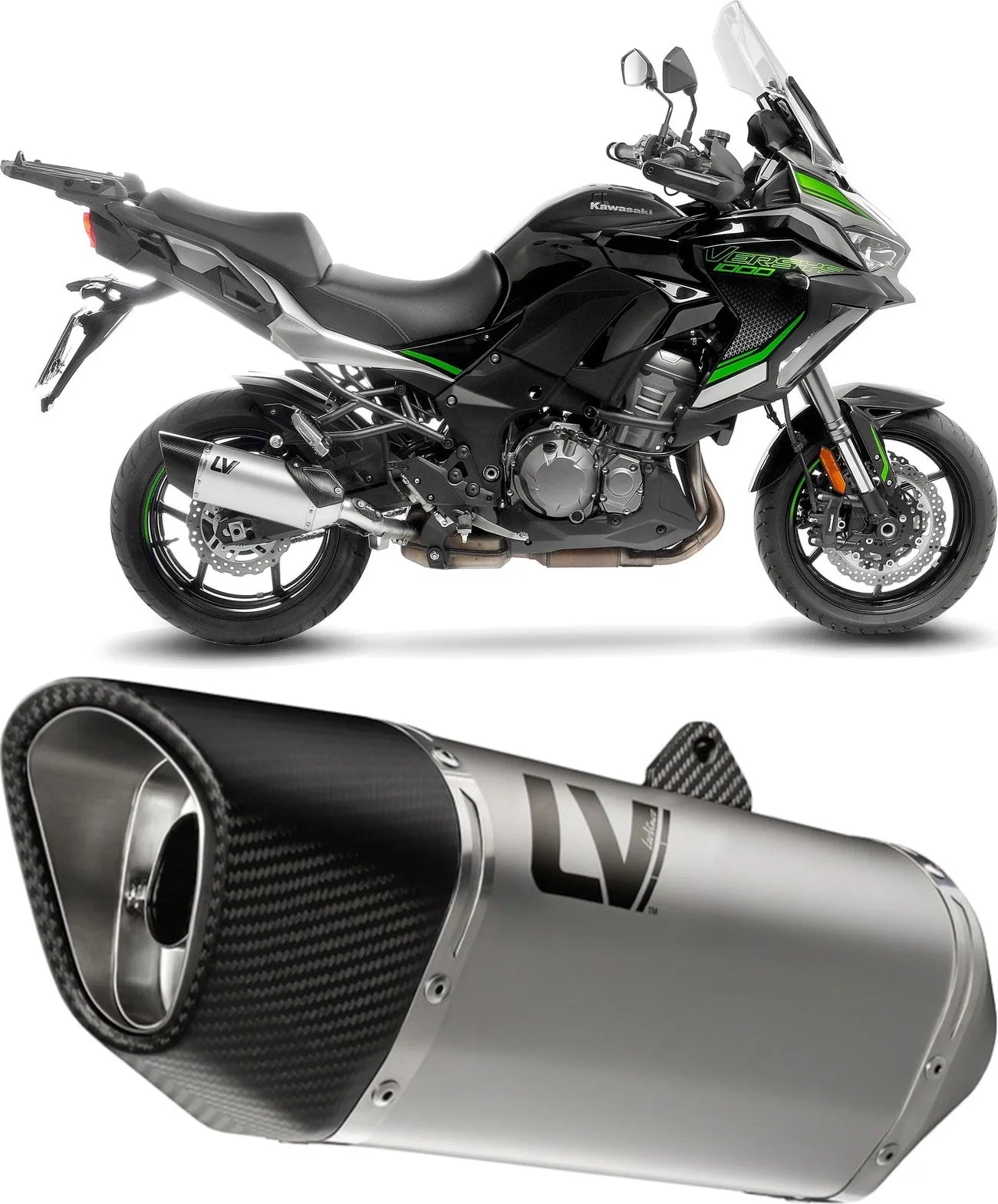 Auspuffendstück Mit Geräuschzulassung Lv-14 R Edelstahl Endkappe Carbon Fiber - Leovince Kompatibel Mit Kawasaki Versys 1000 (2019-2024)