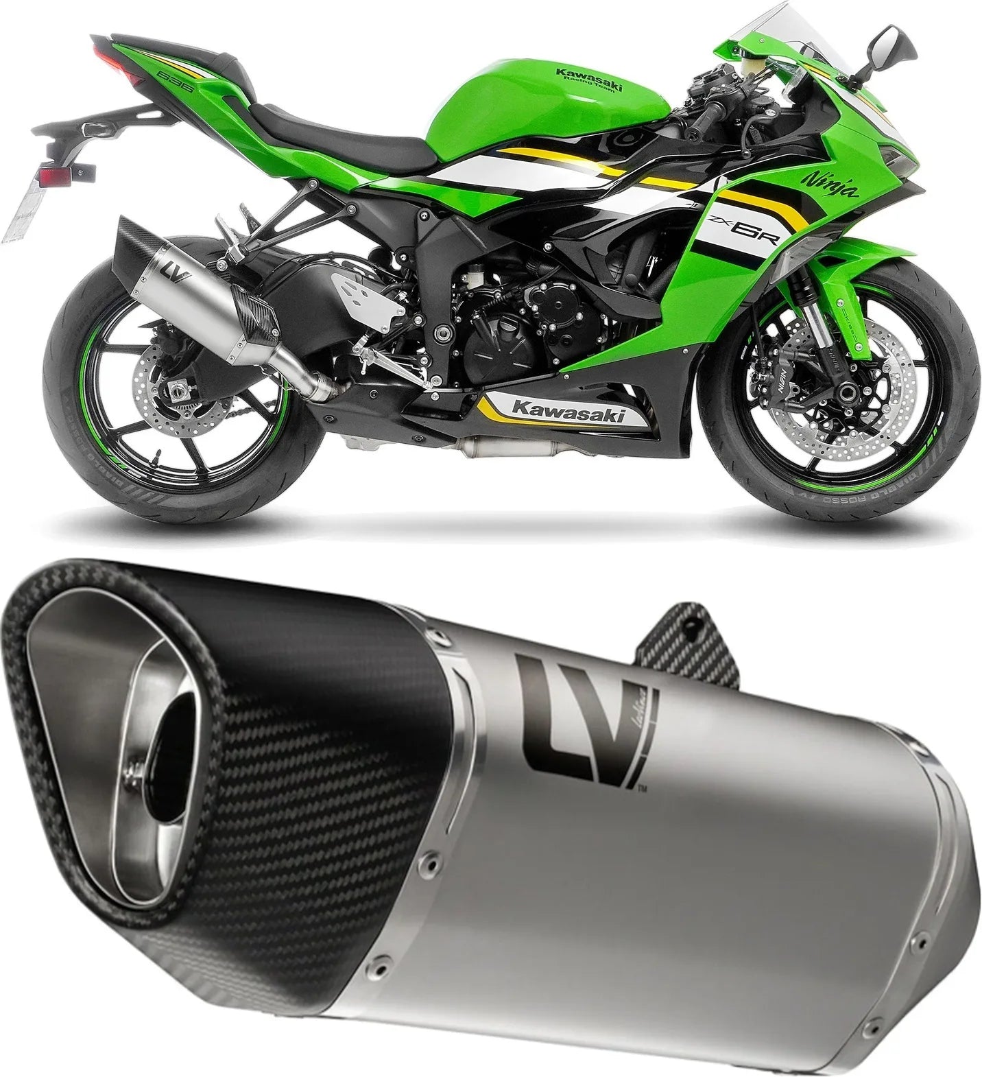 Auspuffendstück Mit Geräuschzulassung Lv-14 R Edelstahl Endkappe Carbon Fiber - Leovince Kompatibel Mit Kawasaki Zx 6R Ninja (2019-2020)
