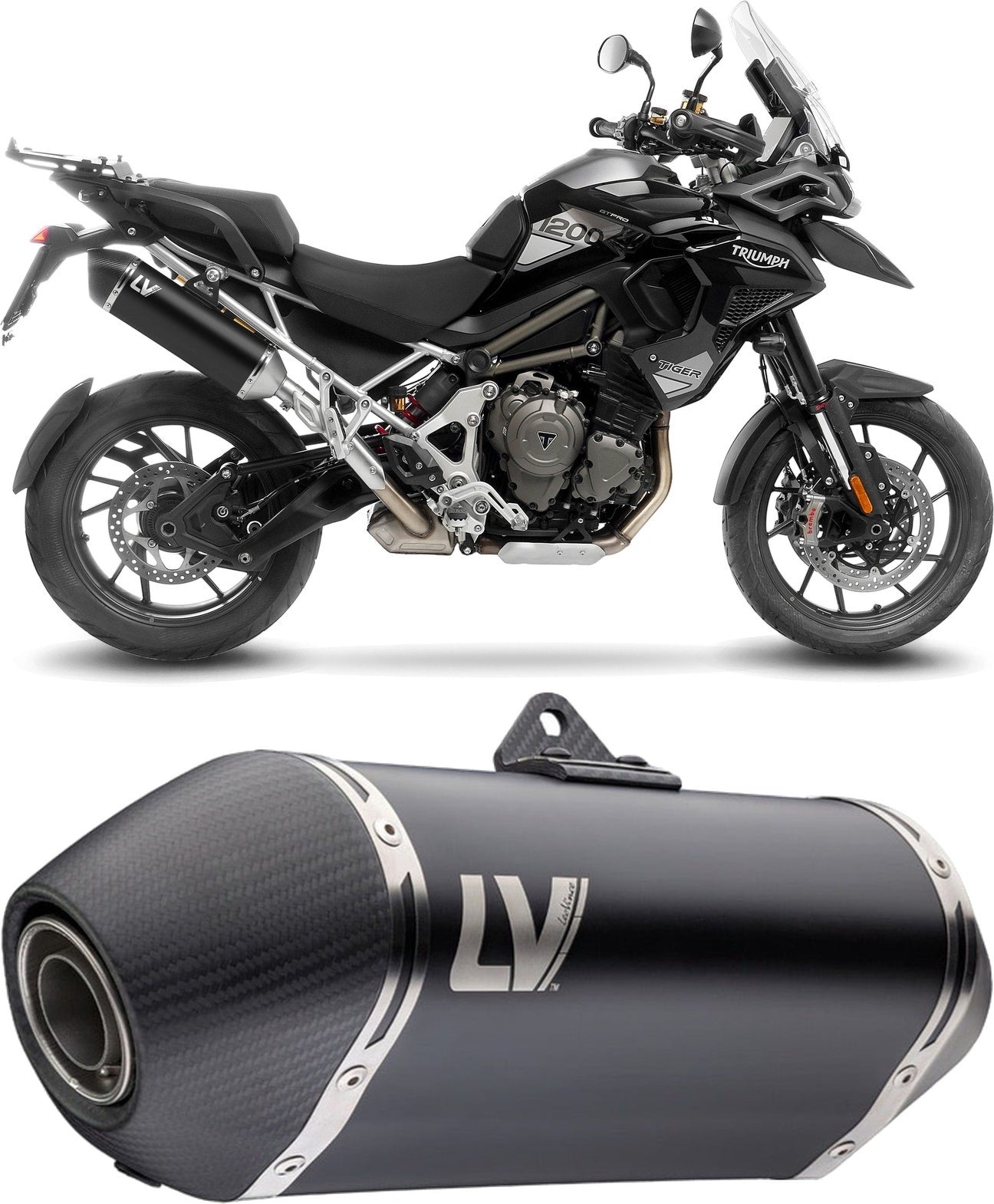 Exhaust Tip With Noise Certification Lv-14 Steel Black Carbon Fiber End Cap - Leovince Compatible With Triumph Tiger 1200 Gt Pro (2022-2024)