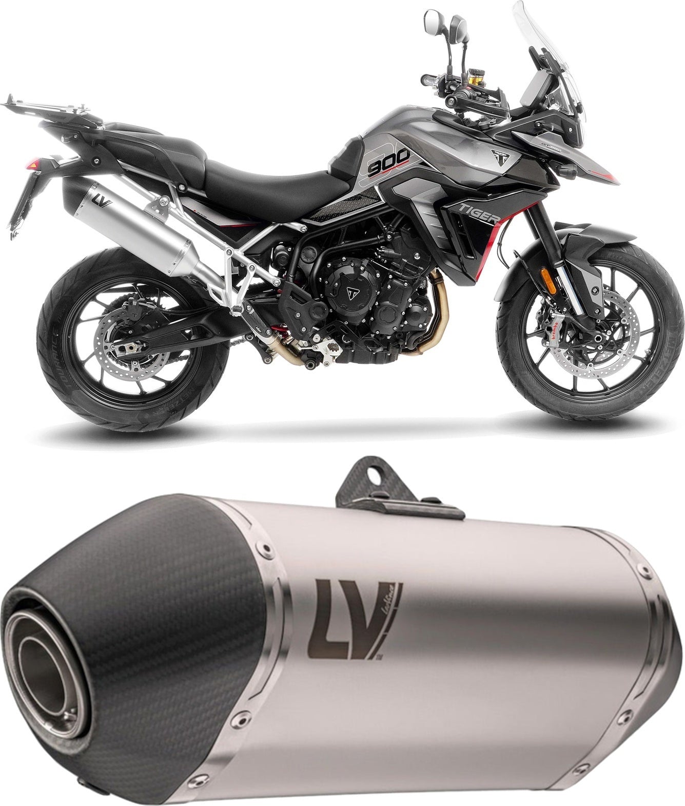 Exhaust Tip With Noise Certification Lv-14 Stainless Steel Carbon Fiber End Cap - Leovince Compatible With Triumph Tiger 900 Gt Pro (2024-2026)