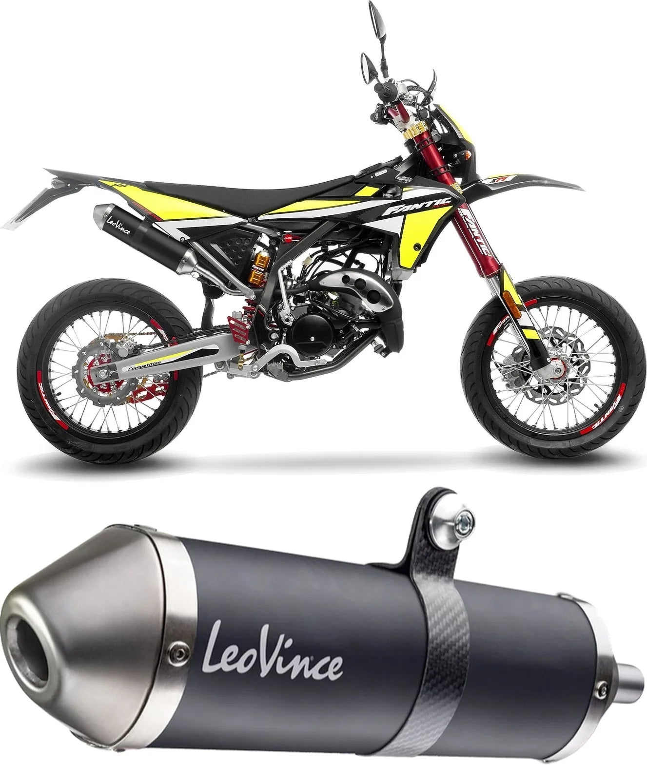 Auspuffendstück Mit Geräuschzulassung X-Fight Edelstahl Schwarz Endkappe Edelstahl - Leovince Kompatibel Mit Fantic Motor Xe 50 Competition (2021-2024)
