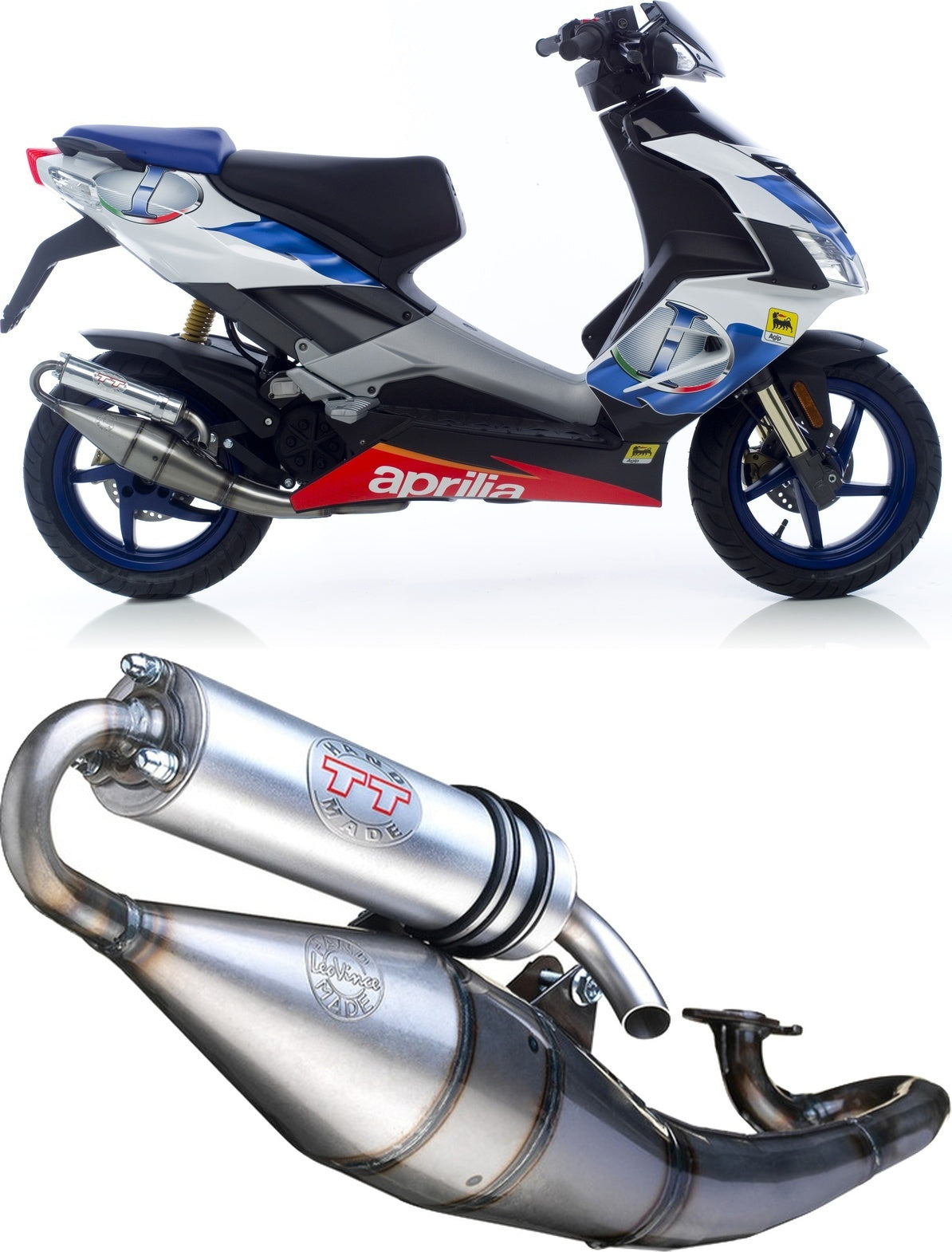 Complete Catalytic Exhaust System With Sound Certification Hand Made Tt Aluminum - Leovince Compatible With Malaguti F12 Phantom Kat Liquid (2000)