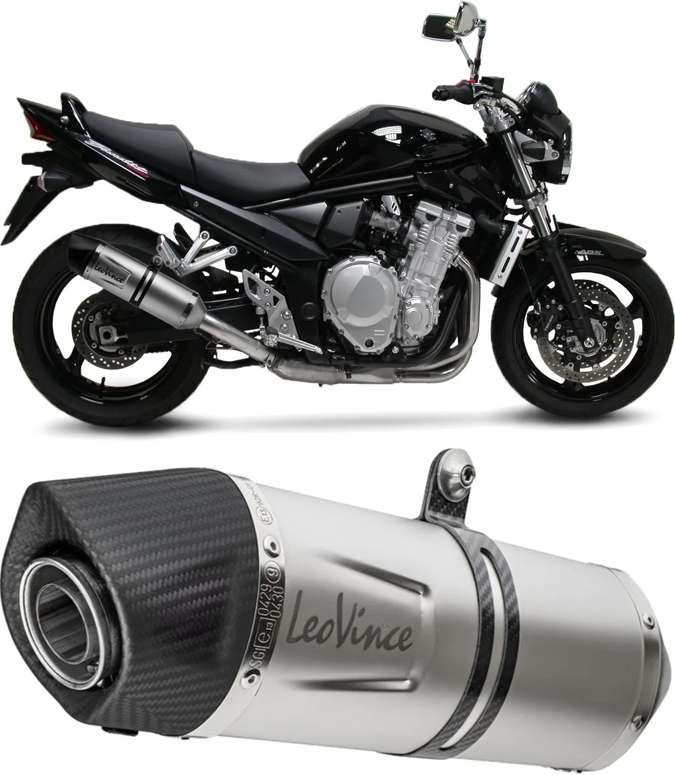 Auspuffendstück Mit Geräuschzulassung Lv One Evo Edelstahl Endkappe Carbon Fiber - Leovince Kompatibel Mit Suzuki Bandit 1250 (2007-2016)