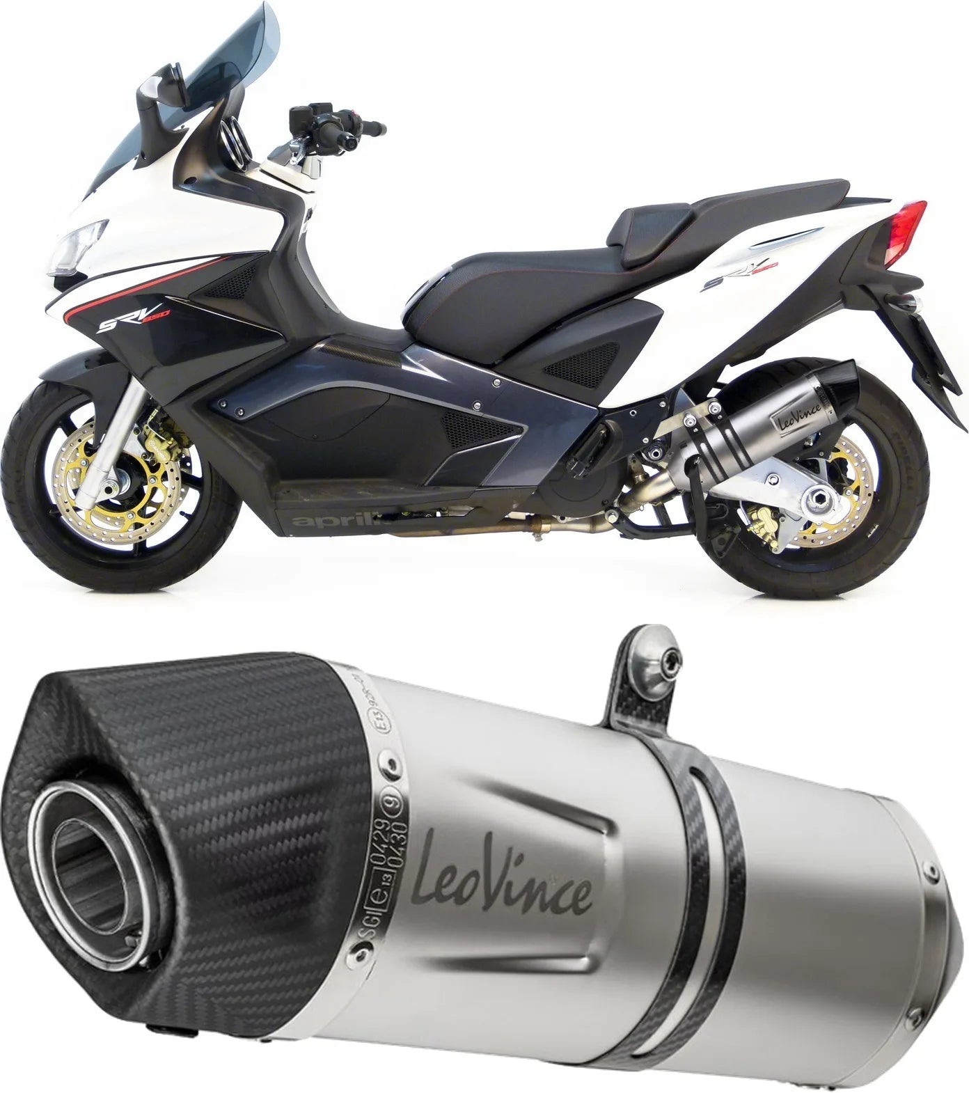Auspuffendstück Mit Geräuschzulassung Lv One Evo Edelstahl Endkappe Carbon Fiber - Leovince Kompatibel Mit Aprilia Srv 850 (2012-2016)