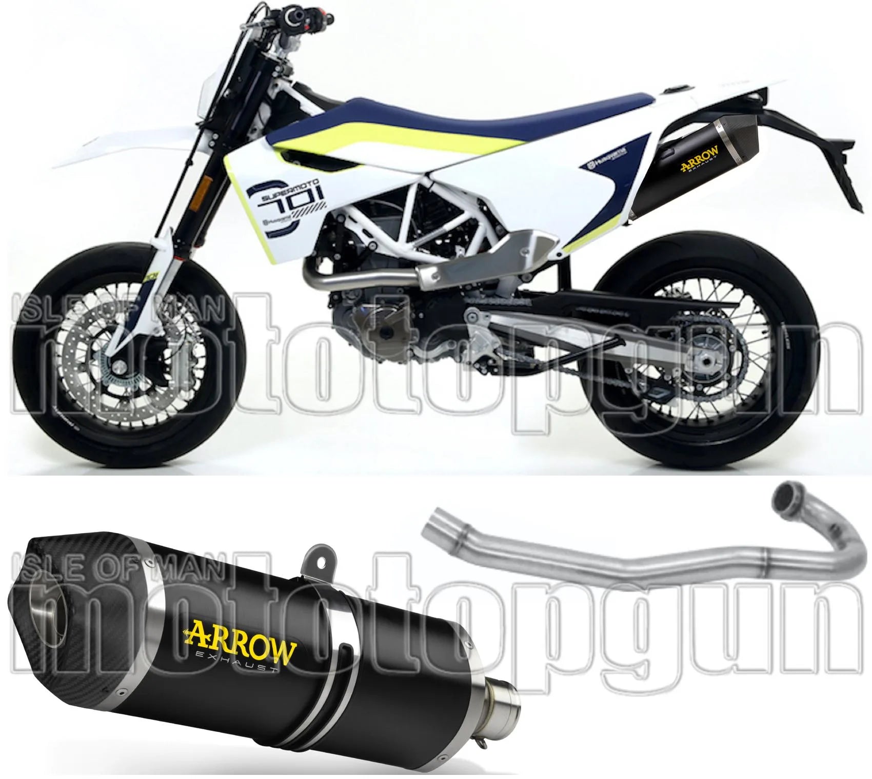 Komplette Abgasanlage Mit Katalysator Und Geräuschzulassung Race-Tech Aluminium Schwarz Carbon - Arrow Special Parts Kompatibel Mit Husqvarna 701 Enduro (2017-2020)