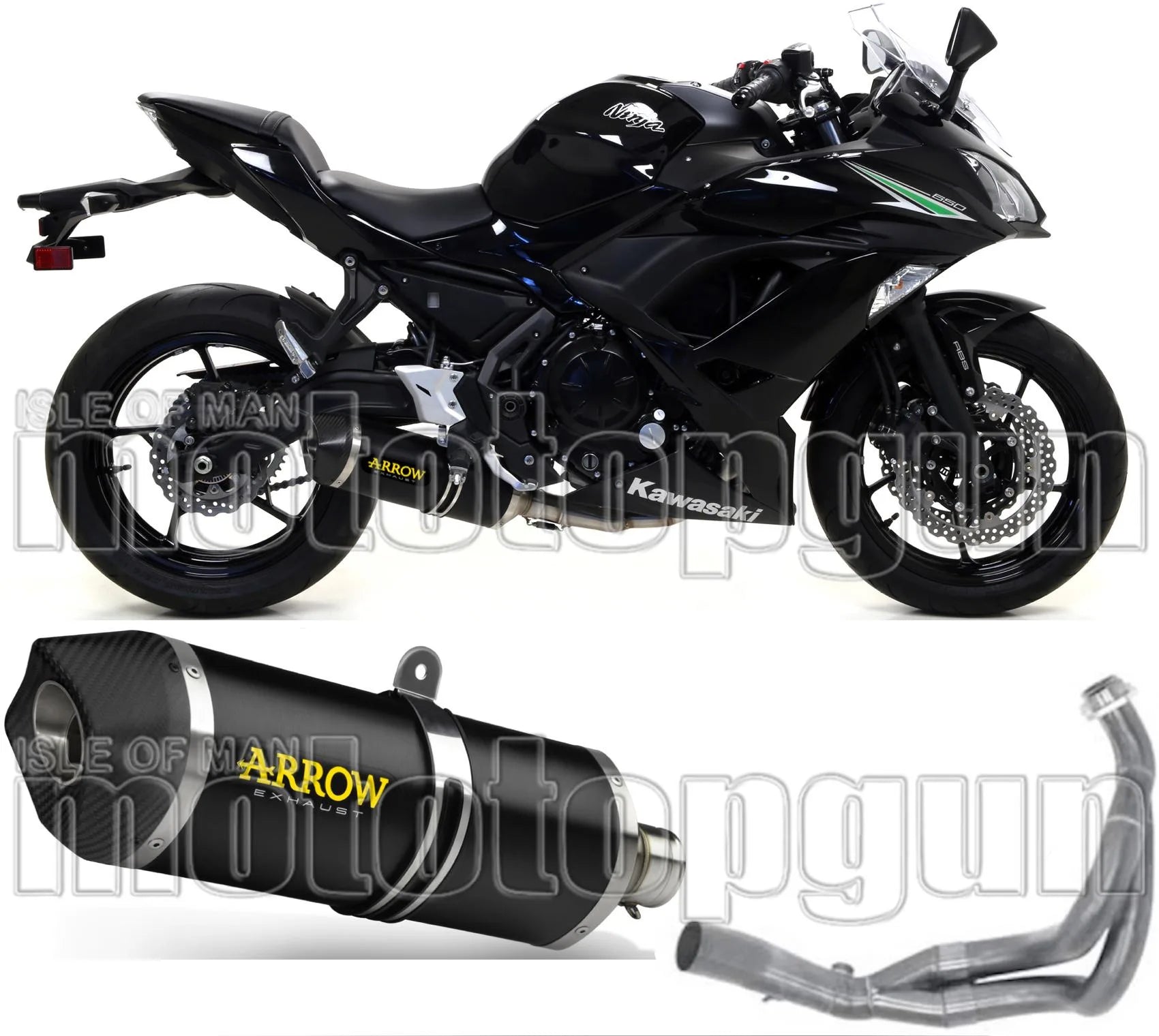 Komplette Abgasanlage Mit Katalysator Und Geräuschzulassung Race-Tech Aluminium Schwarz Carbon - Arrow Special Parts Kompatibel Mit Kawasaki Ninja 650 (2017-2020)