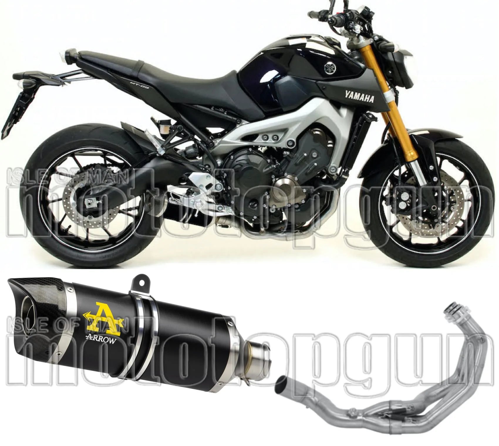 Komplette Abgasanlage Mit Katalysator Und Geräuschzulassung Thunder Aluminium Schwarz Carbon - Arrow Special Parts Kompatibel Mit Yamaha Mt-09 (2013-2020)