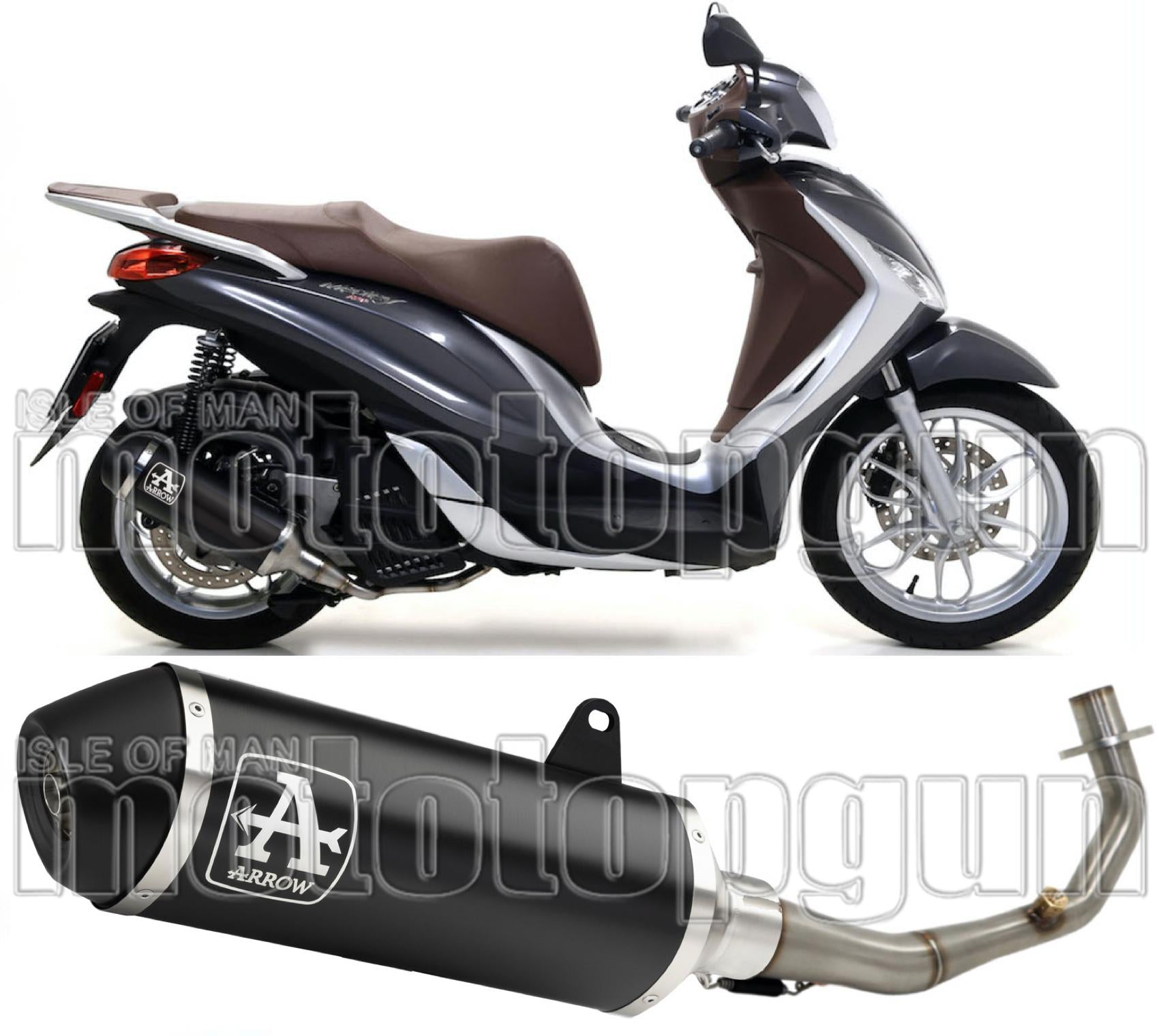 Complete Catalytic Exhaust System With Sound Certification Urban Black Aluminium Stainless Steel Black - Arrow Special Parts Compatible With Piaggio Medley 150 (2016-2019)