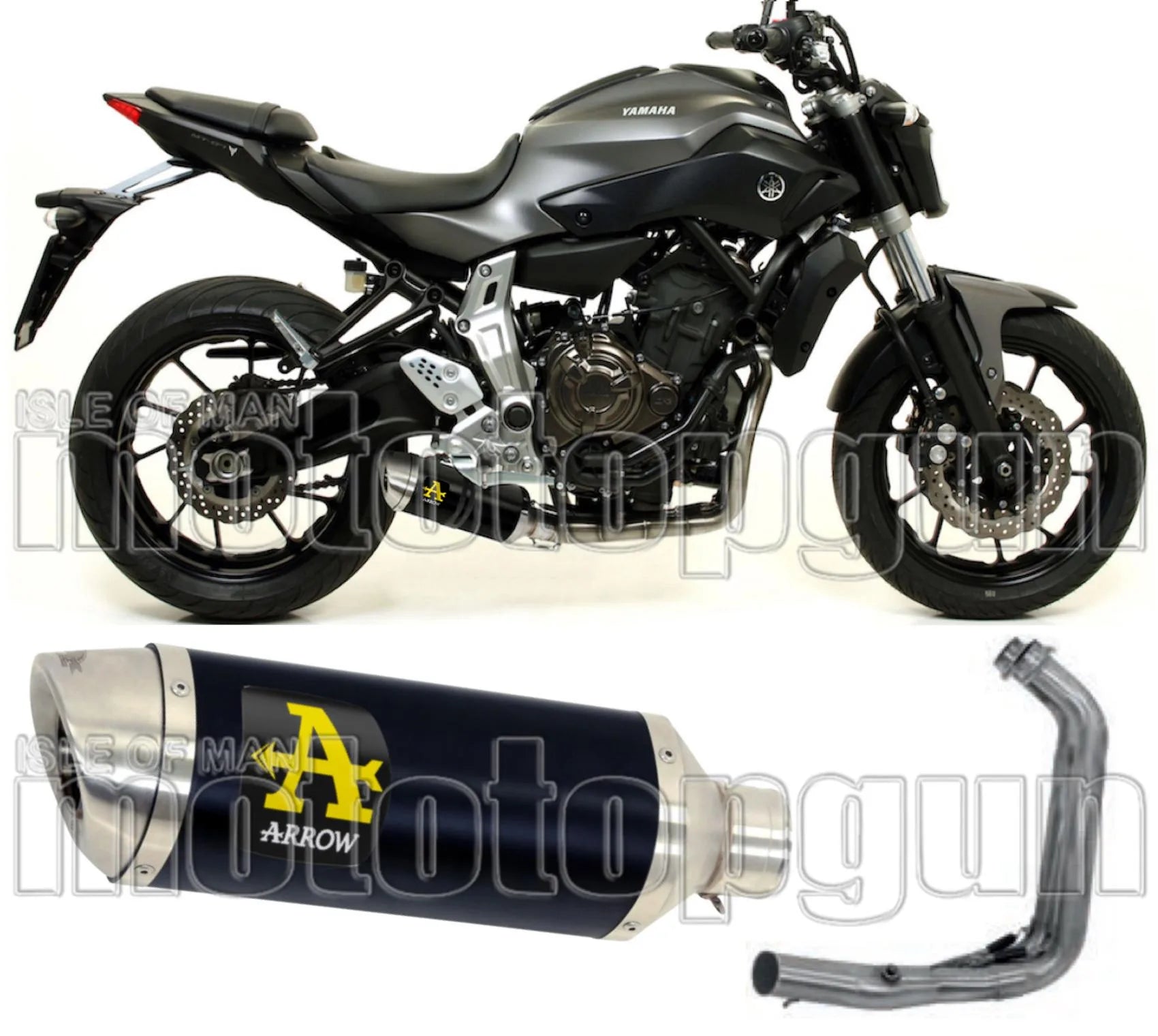 Komplette Abgasanlage Mit Katalysator Und Geräuschzulassung Thunder Aluminium Schwarz Edelstahl - Arrow Special Parts Kompatibel Mit Yamaha Mt-07 (2014-2020)