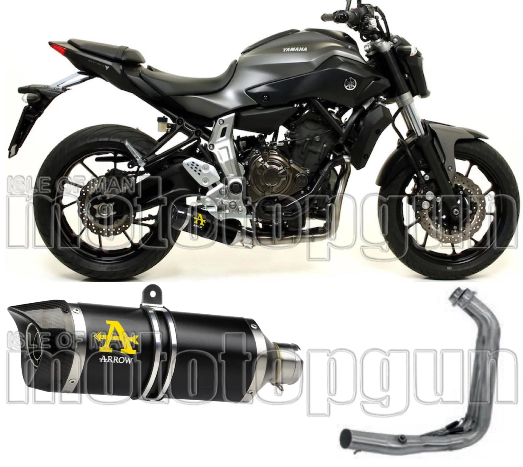 Komplette Abgasanlage Mit Katalysator Und Geräuschzulassung Thunder Aluminium Schwarz Carbon - Arrow Special Parts Kompatibel Mit Yamaha Mt-07 (2014-2020)