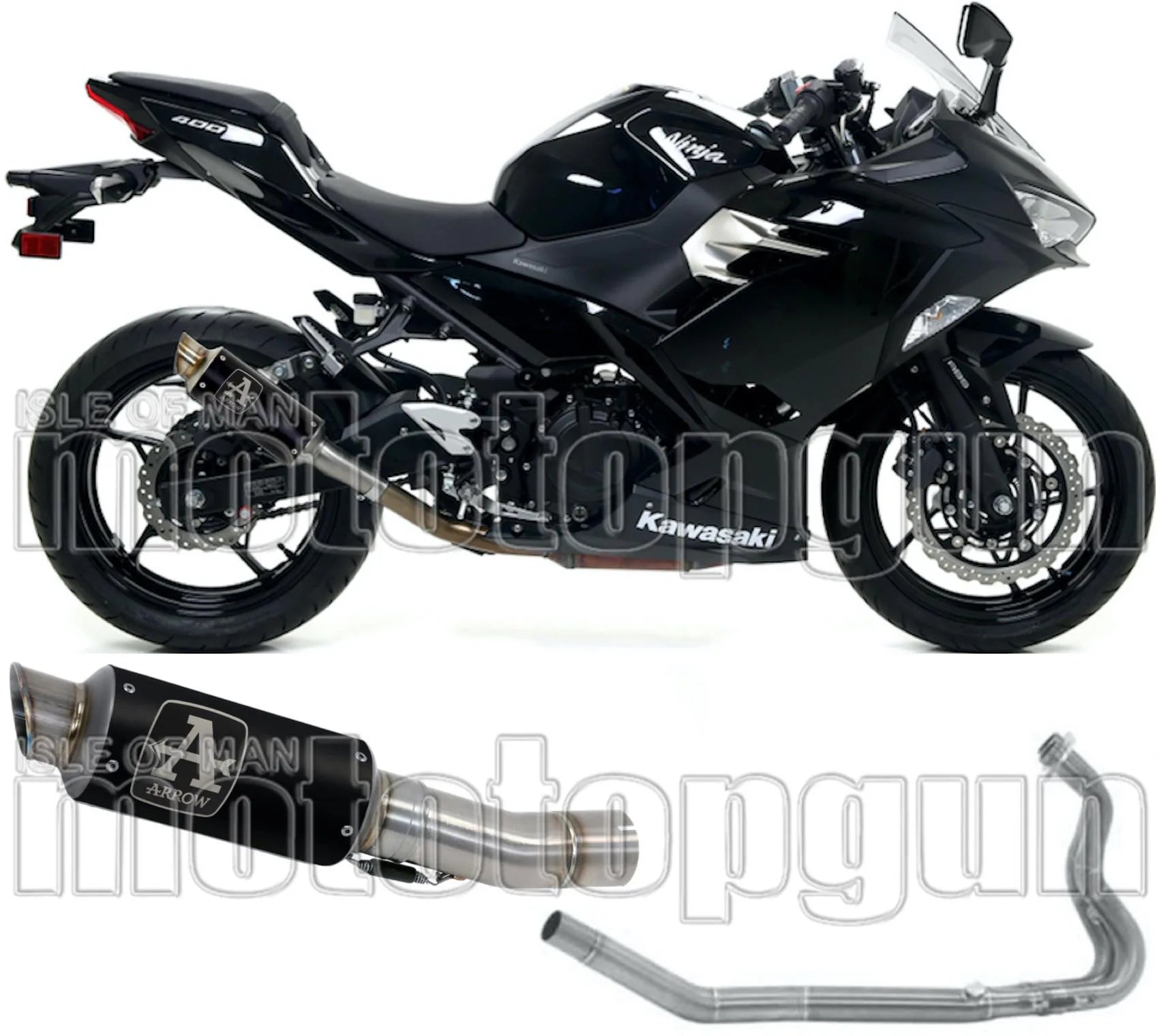 Komplette Auspuffanlage Ohne Katalysator Und Mit Geräuschzulassung Gp2 Gp-2 Nichrom Schwarz Edelstahl - Arrow Special Parts Kompatibel Mit Kawasaki Ninja 400 (2018-2021)