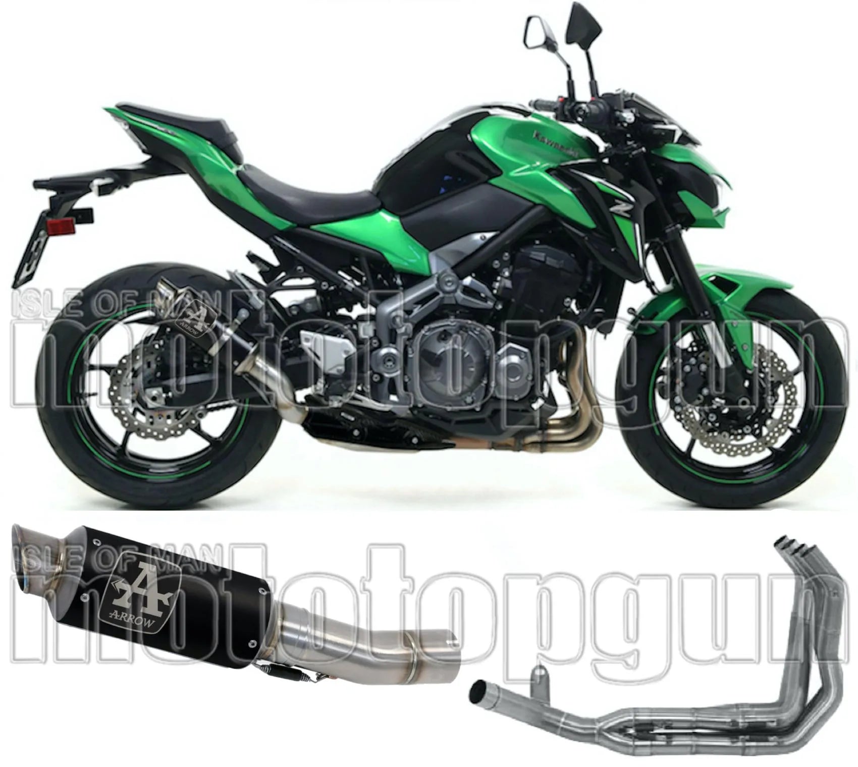 Komplette Auspuffanlage Ohne Katalysator Und Mit Geräuschzulassung Gp2 Gp-2 Nichrom Schwarz Edelstahl - Arrow Special Parts Kompatibel Mit Kawasaki Z 900 (2017-2019)