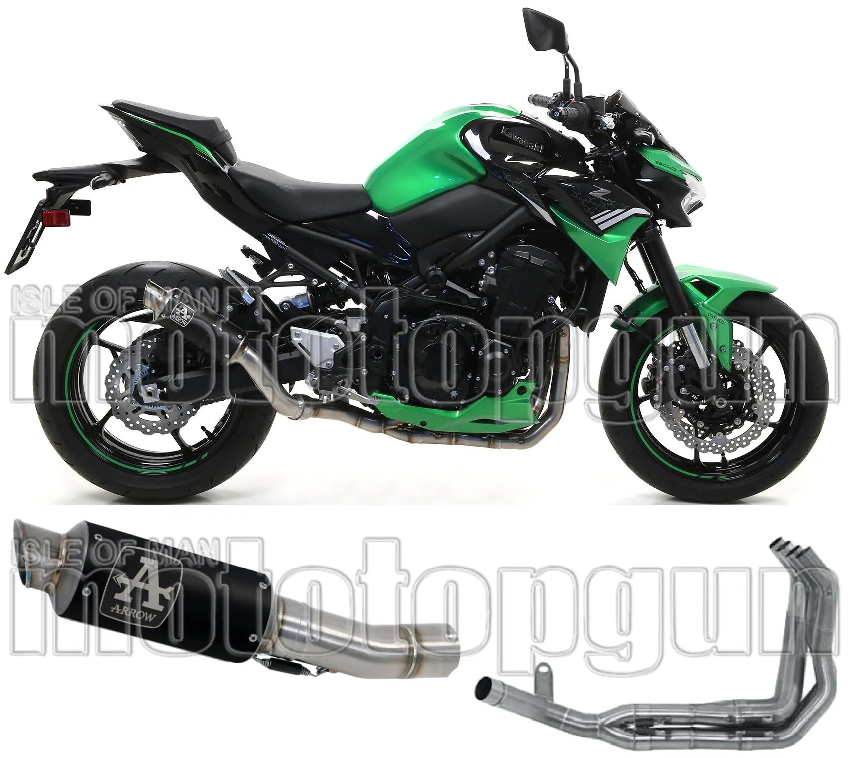 Komplette Auspuffanlage Ohne Katalysator Und Mit Geräuschzulassung Gp2 Gp-2 Nichrom Schwarz Edelstahl - Arrow Special Parts Kompatibel Mit Kawasaki Z 900 (2020-2024)