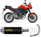 Complete Non-Catalytic Exhaust System With Sound Certification Maxi Race-Tech Black Aluminium Stainless Steel - Arrow Special Parts Compatible With Kawasaki Versys 650 (2007-2014)