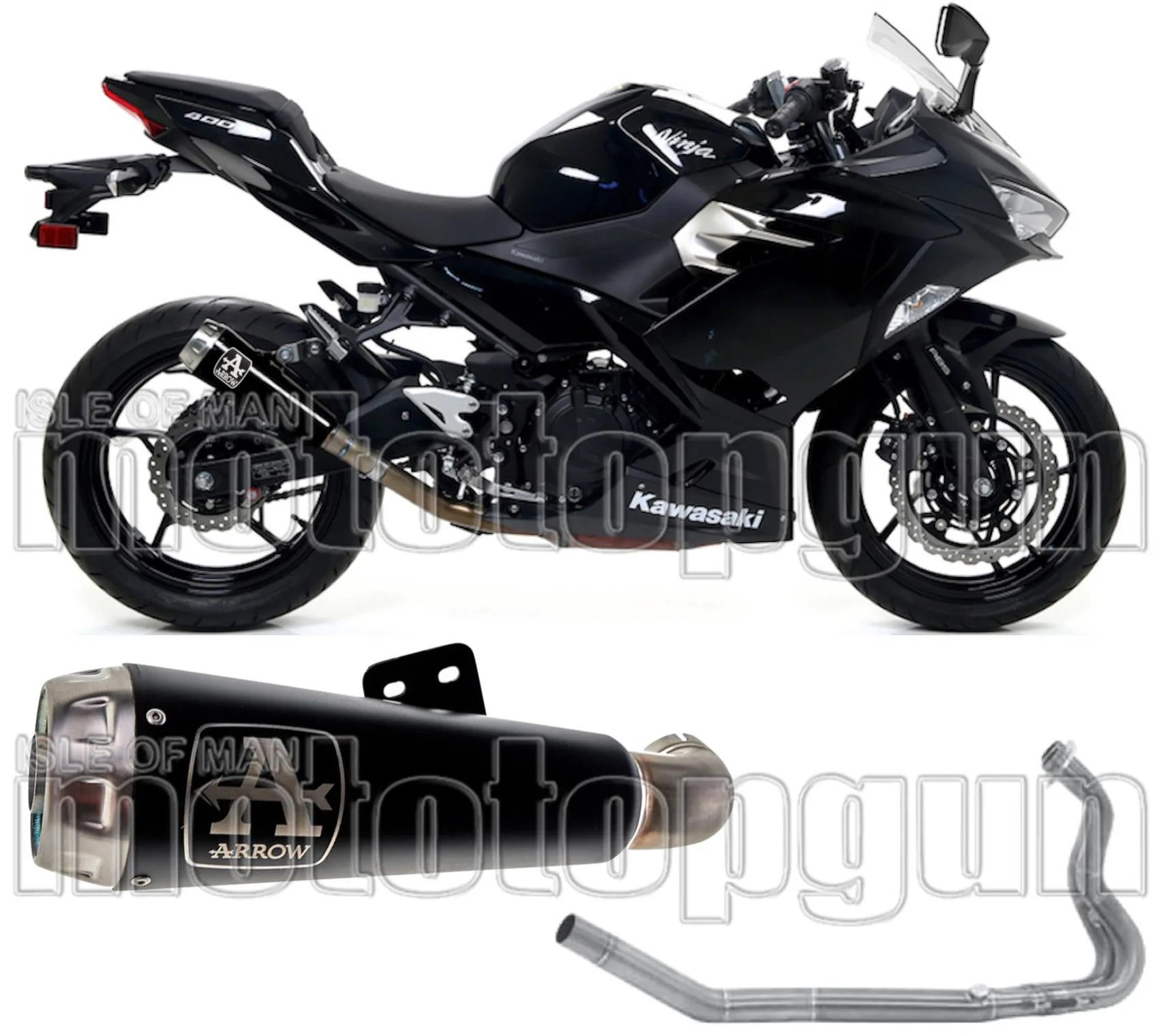 Komplette Auspuffanlage Ohne Katalysator Und Mit Geräuschzulassung Pro-Race Nichrom Schwarz Edelstahl - Arrow Special Parts Kompatibel Mit Kawasaki Z 400 (2019-2020)