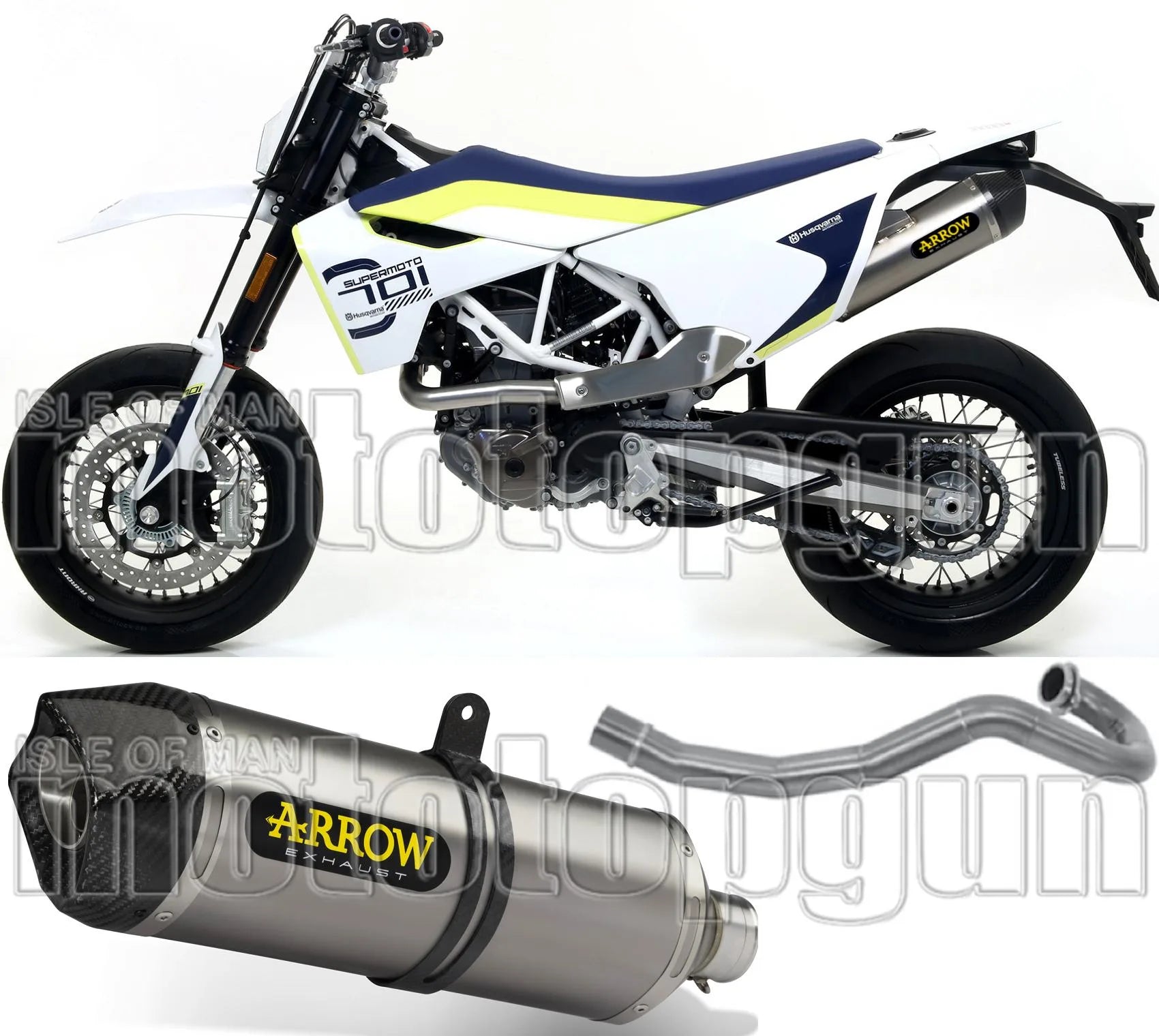 Komplette Auspuffanlage Ohne Katalysator Und Mit Geräuschzulassung Race-Tech Titan Carbon - Arrow Special Parts Kompatibel Mit Husqvarna 701 Supermoto (2017-2020)