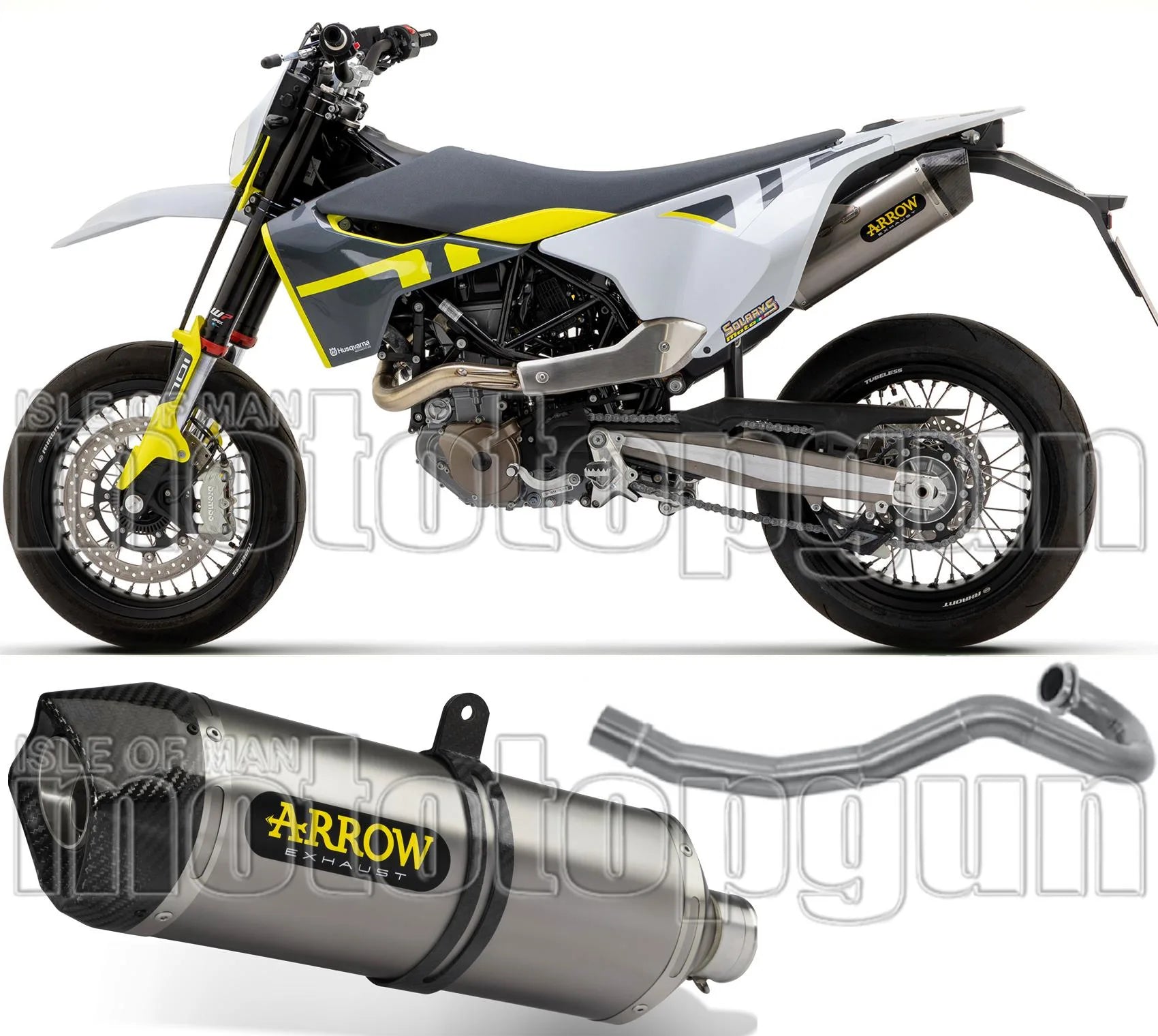Komplette Auspuffanlage Ohne Katalysator Und Mit Geräuschzulassung Race-Tech Full Titan Carbon - Arrow Special Parts Kompatibel Mit Husqvarna 701 Enduro (2021-2024)