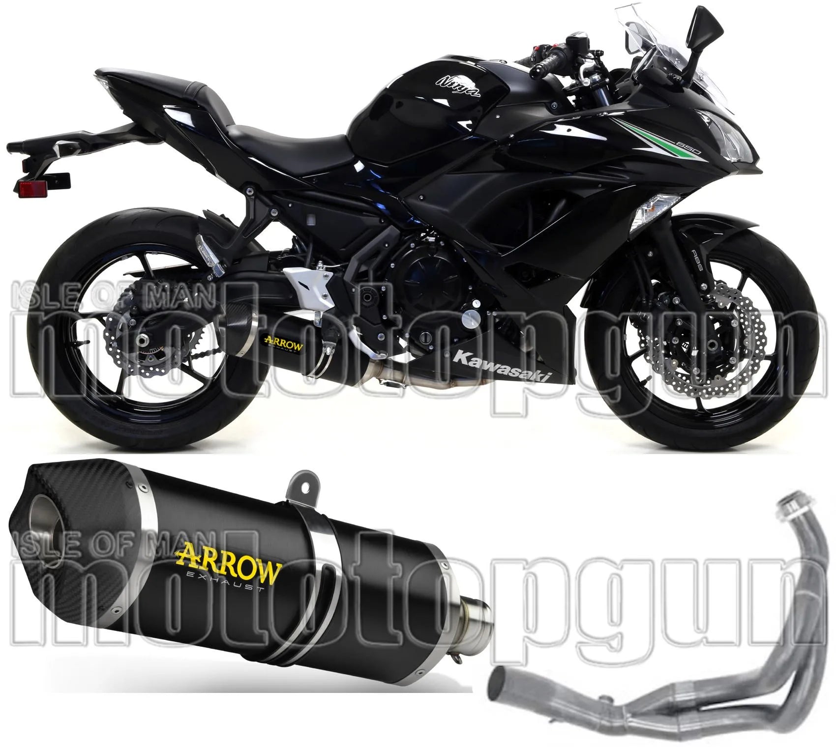 Komplette Auspuffanlage Ohne Katalysator Und Mit Geräuschzulassung Race-Tech Aluminium Schwarz Carbon - Arrow Special Parts Kompatibel Mit Kawasaki Ninja 650 (2017-2020)
