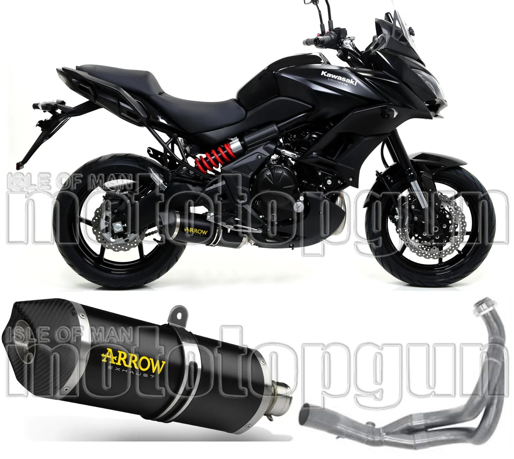 Komplette Auspuffanlage Ohne Katalysator Und Mit Geräuschzulassung Race-Tech Aluminium Schwarz Carbon - Arrow Special Parts Kompatibel Mit Kawasaki Versys 650 (2017-2022)