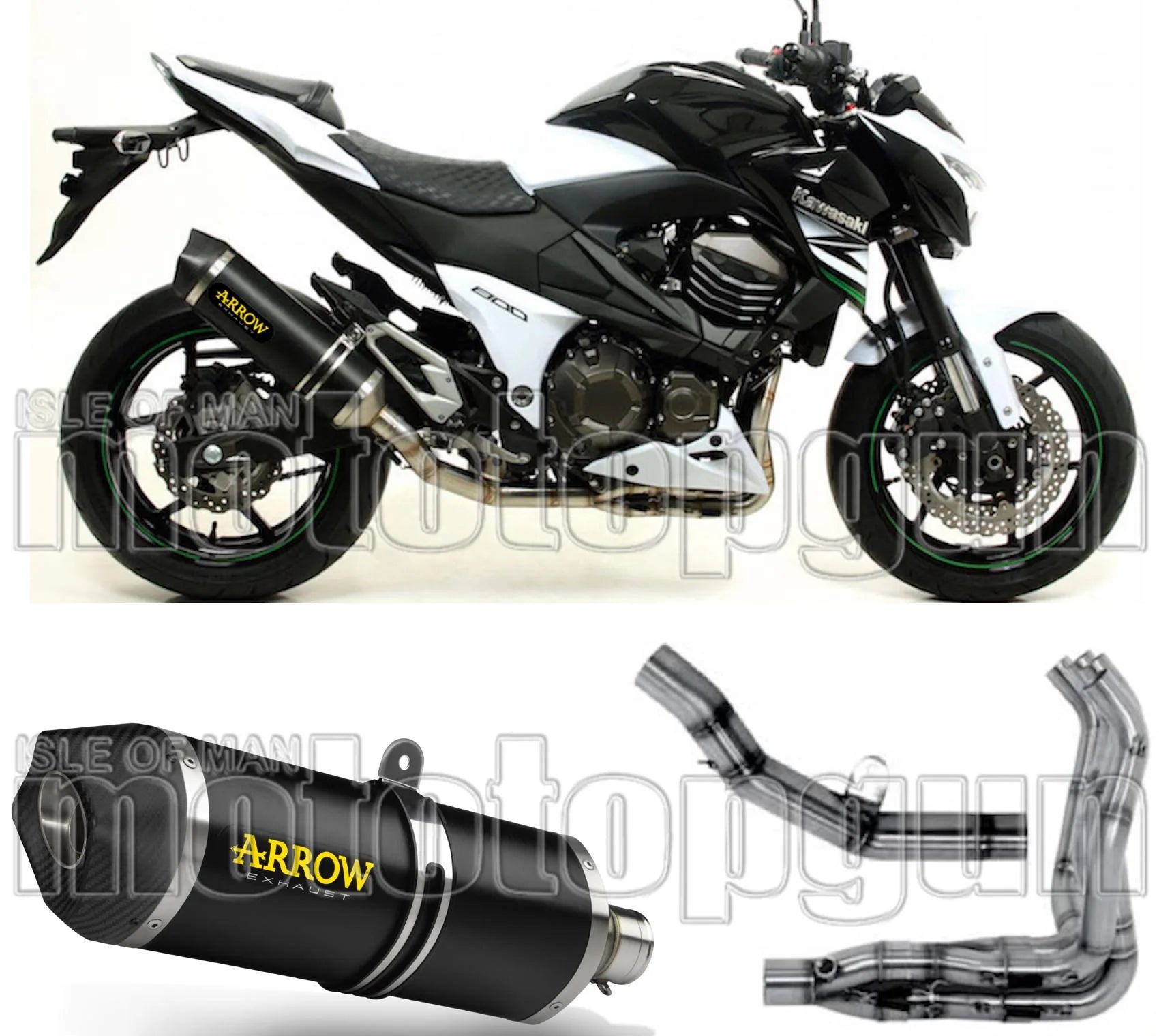 Komplette Auspuffanlage Ohne Katalysator Und Mit Geräuschzulassung Race-Tech Aluminium Schwarz Carbon - Arrow Special Parts Kompatibel Mit Kawasaki Z 800 E (2013-2016)