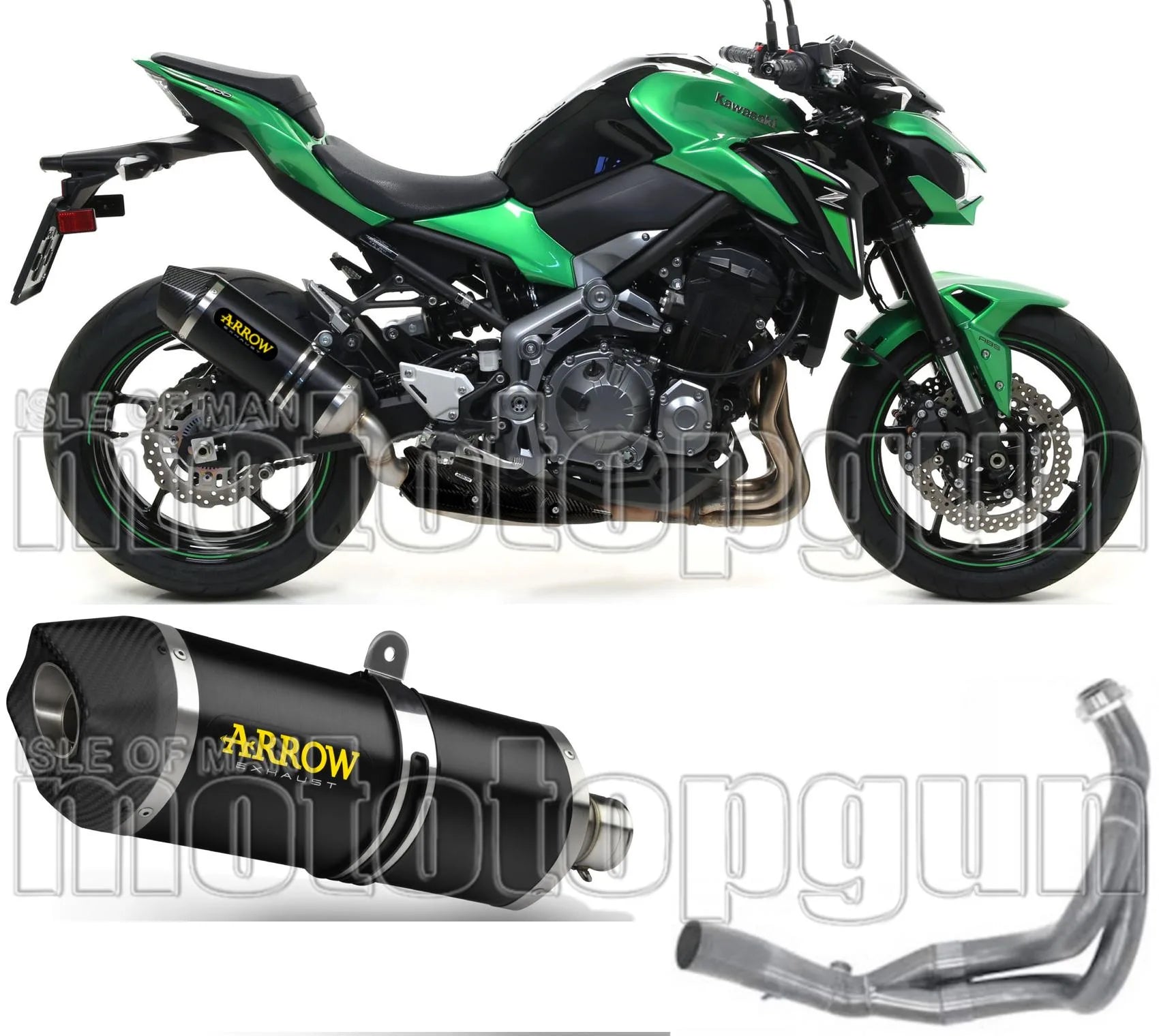 Komplette Auspuffanlage Ohne Katalysator Und Mit Geräuschzulassung Race-Tech Aluminium Schwarz Carbon - Arrow Special Parts Kompatibel Mit Kawasaki Z 900 A2 (2019-2024)