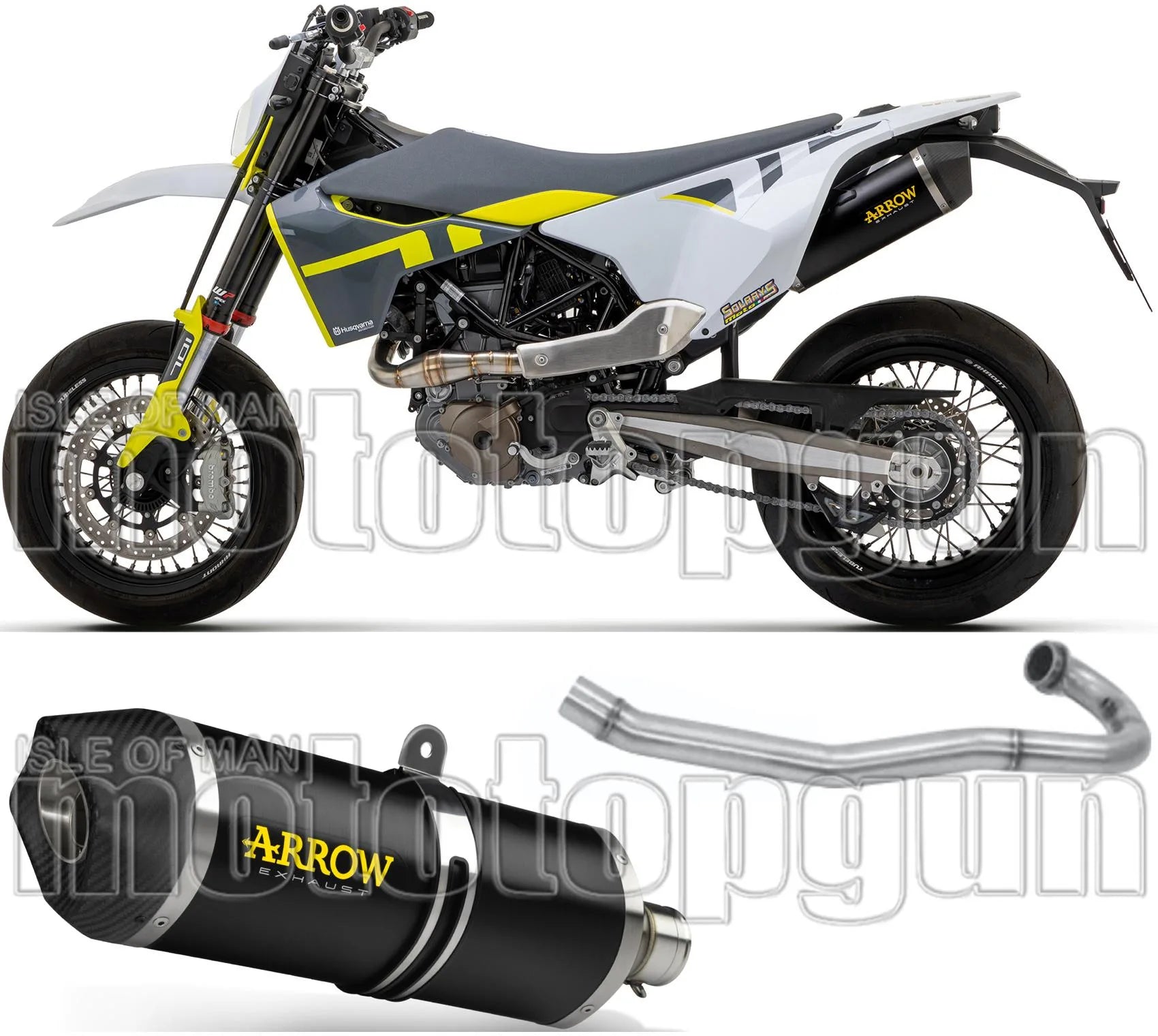 Komplette Auspuffanlage Ohne Katalysator Und Mit Geräuschzulassung Race-Tech Aluminium Schwarz / Titan Carbon - Arrow Special Parts Kompatibel Mit Husqvarna 701 Enduro (2021-2024)