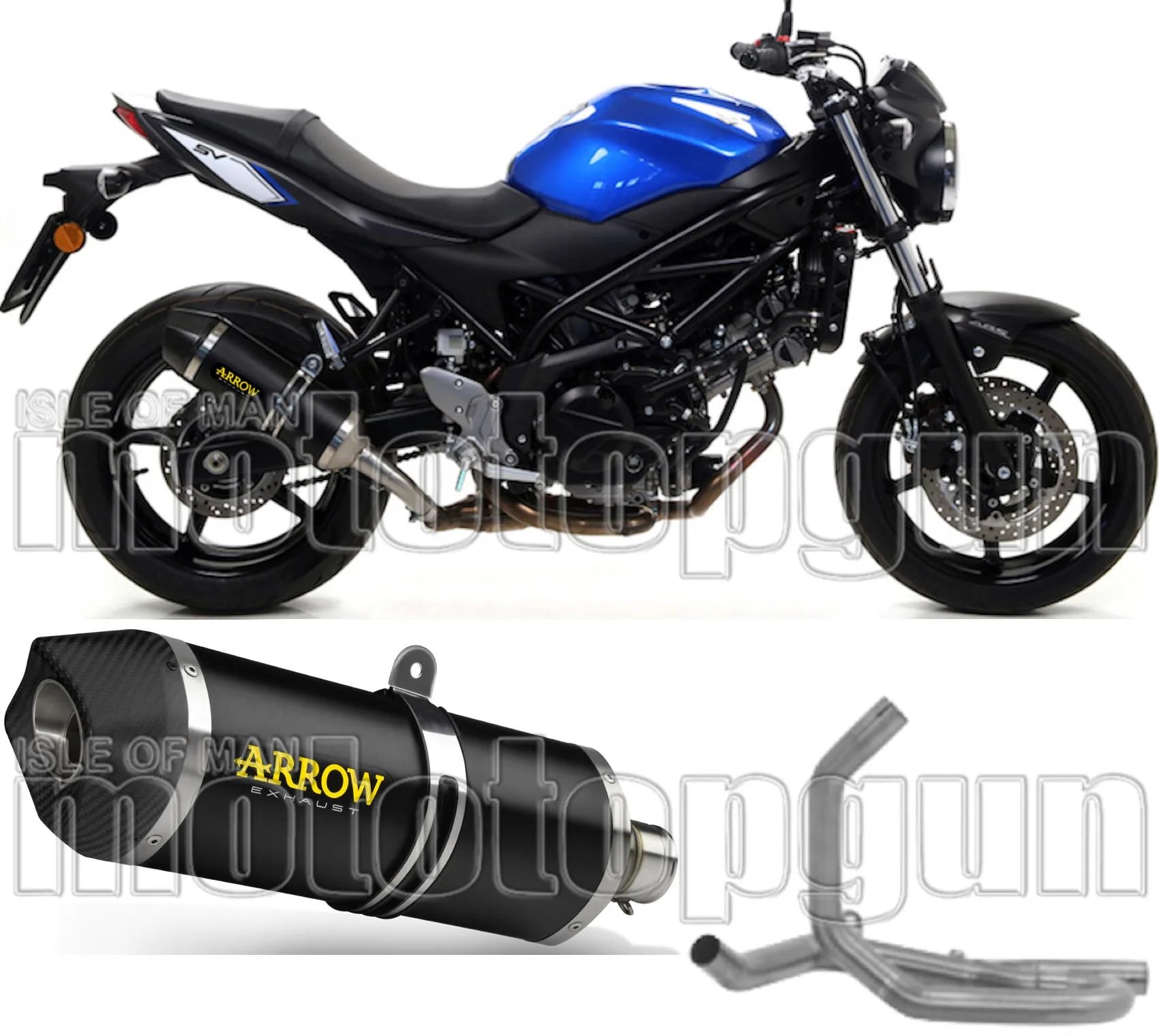 Komplette Auspuffanlage Ohne Katalysator Und Mit Geräuschzulassung Race-Tech Aluminium Schwarz Carbon - Arrow Special Parts Kompatibel Mit Suzuki Sv 650 (2016-2024)