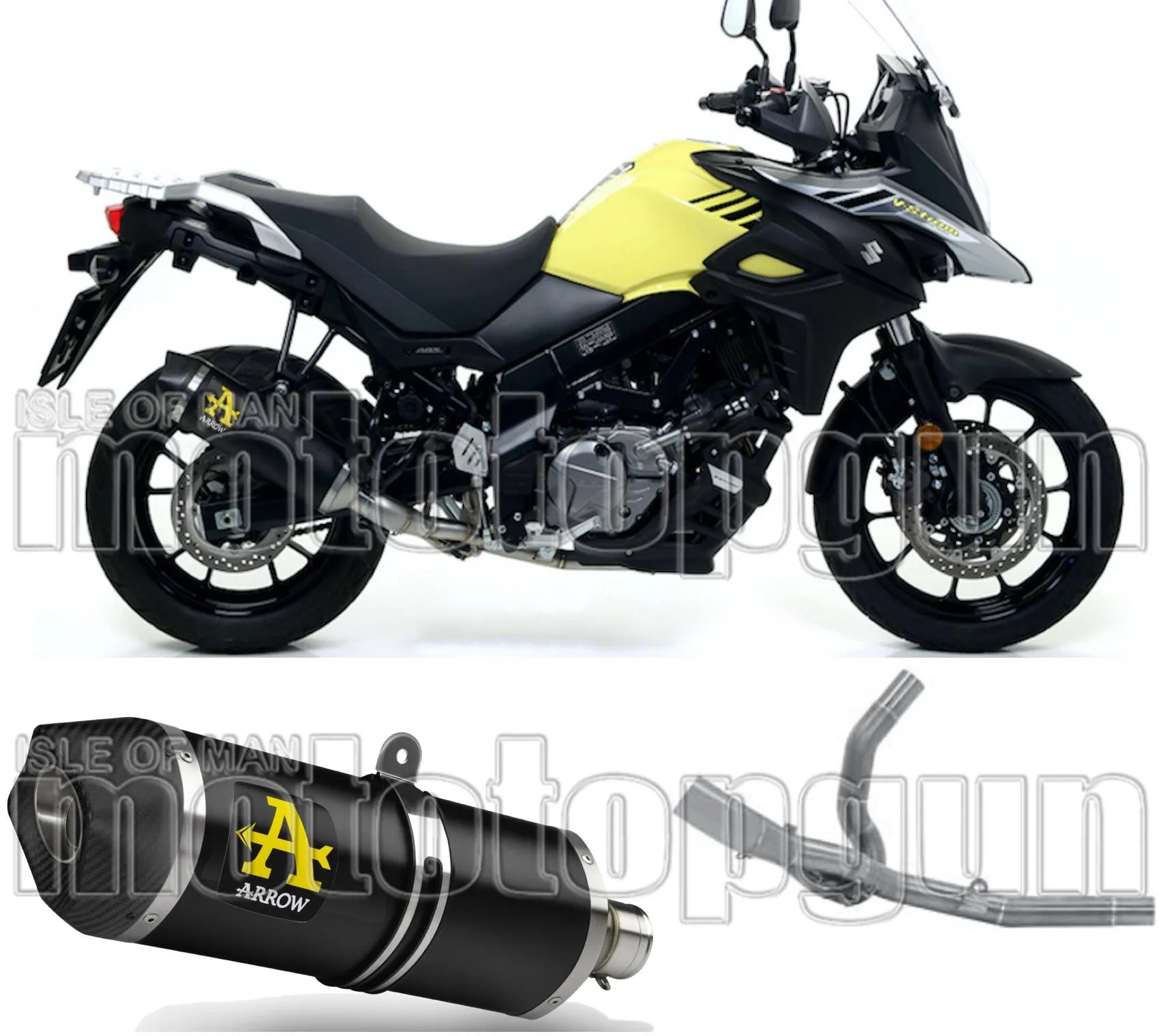 Komplette Auspuffanlage Ohne Katalysator Und Mit Geräuschzulassung Race-Tech Aluminium Schwarz Carbon - Arrow Special Parts Kompatibel Mit Suzuki V-Strom 650 (2017-2020)