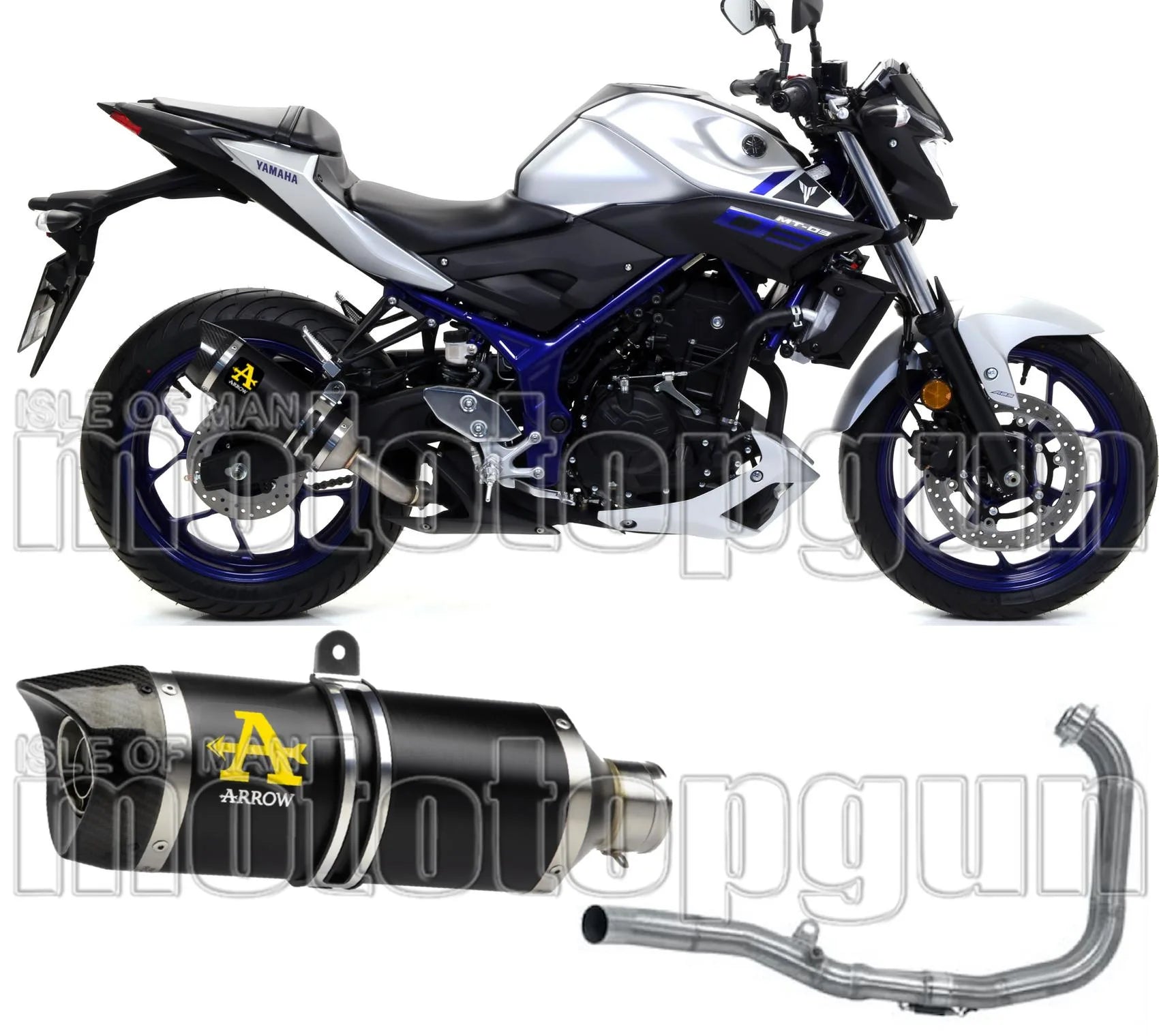 Komplette Auspuffanlage Ohne Katalysator Und Mit Geräuschzulassung Thunder Aluminium Schwarz Carbon - Arrow Special Parts Kompatibel Mit Yamaha Mt-03 (2016-2017)