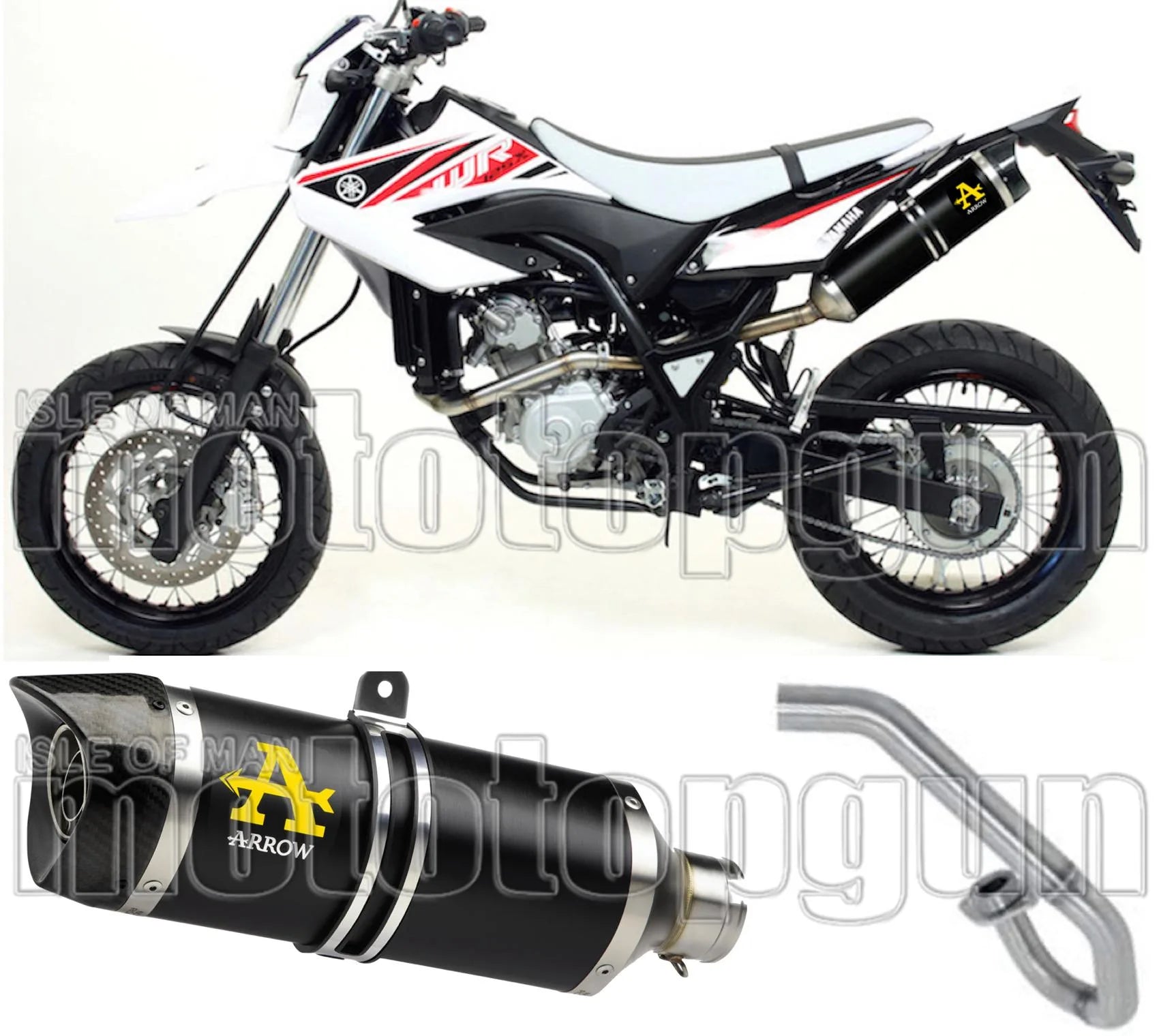 Komplette Auspuffanlage Ohne Katalysator Und Mit Geräuschzulassung Thunder Aluminium Schwarz Carbon - Arrow Special Parts Kompatibel Mit Yamaha Wr 125 R (2009-2016)
