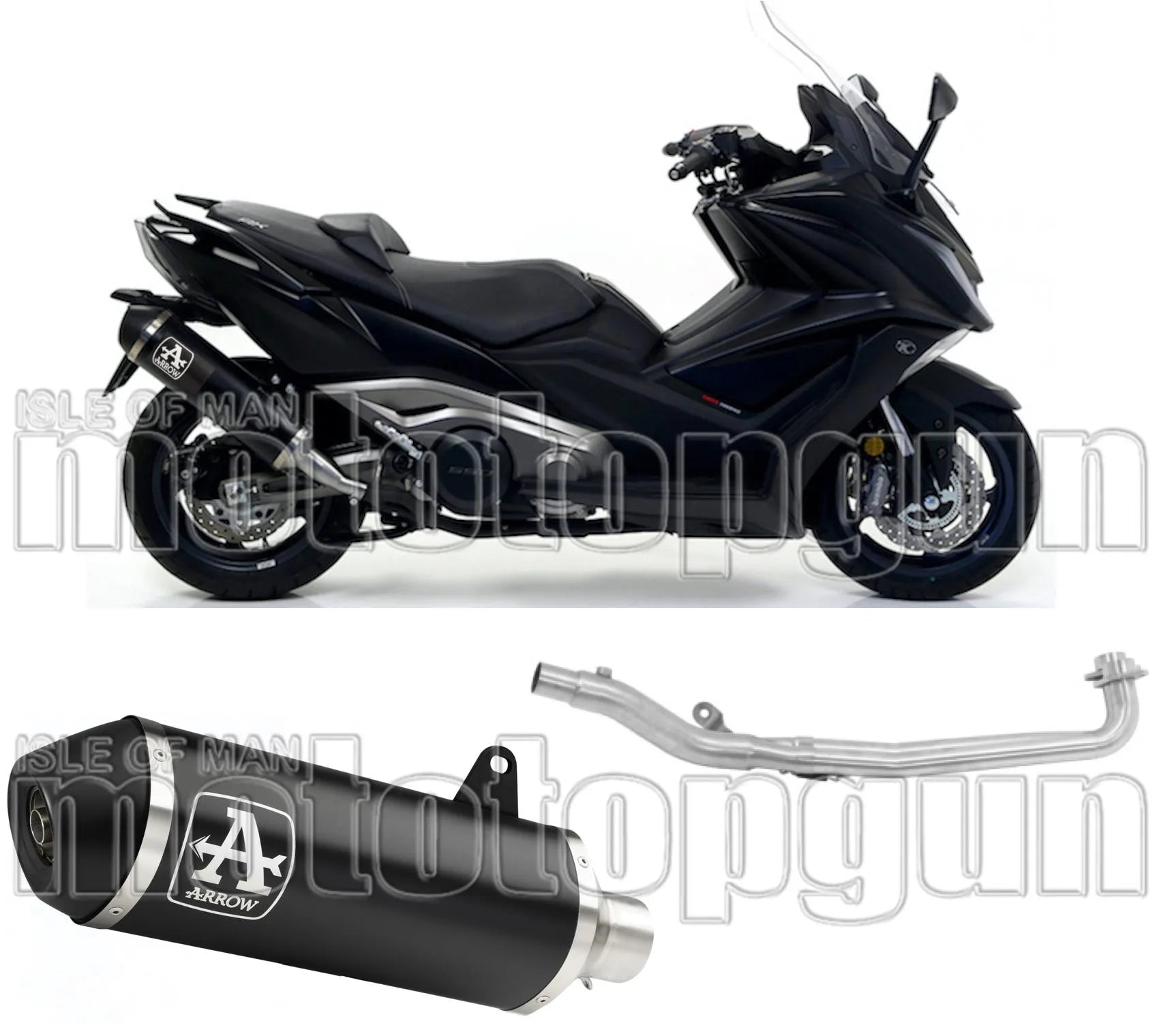 Komplette Auspuffanlage Ohne Katalysator Und Mit Geräuschzulassung Urban Aluminium Schwarz Edelstahl Schwarz - Arrow Special Parts Kompatibel Mit Kymco Ak 550 (2017-2020)
