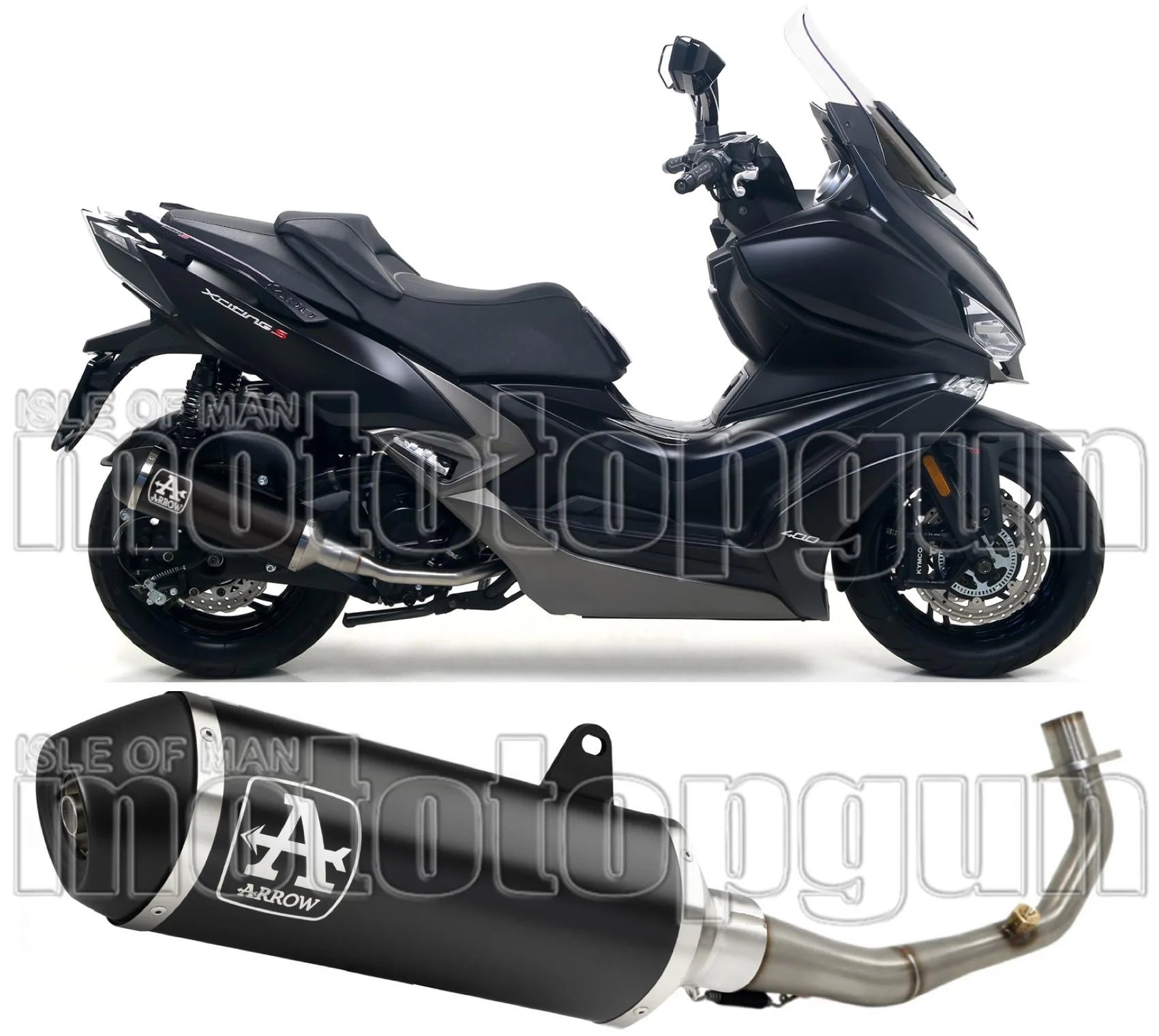 Komplette Auspuffanlage Ohne Katalysator Und Mit Geräuschzulassung Urban Aluminium Schwarz Edelstahl Schwarz - Arrow Special Parts Kompatibel Mit Kymco Xciting 400 I S (2019-2020)
