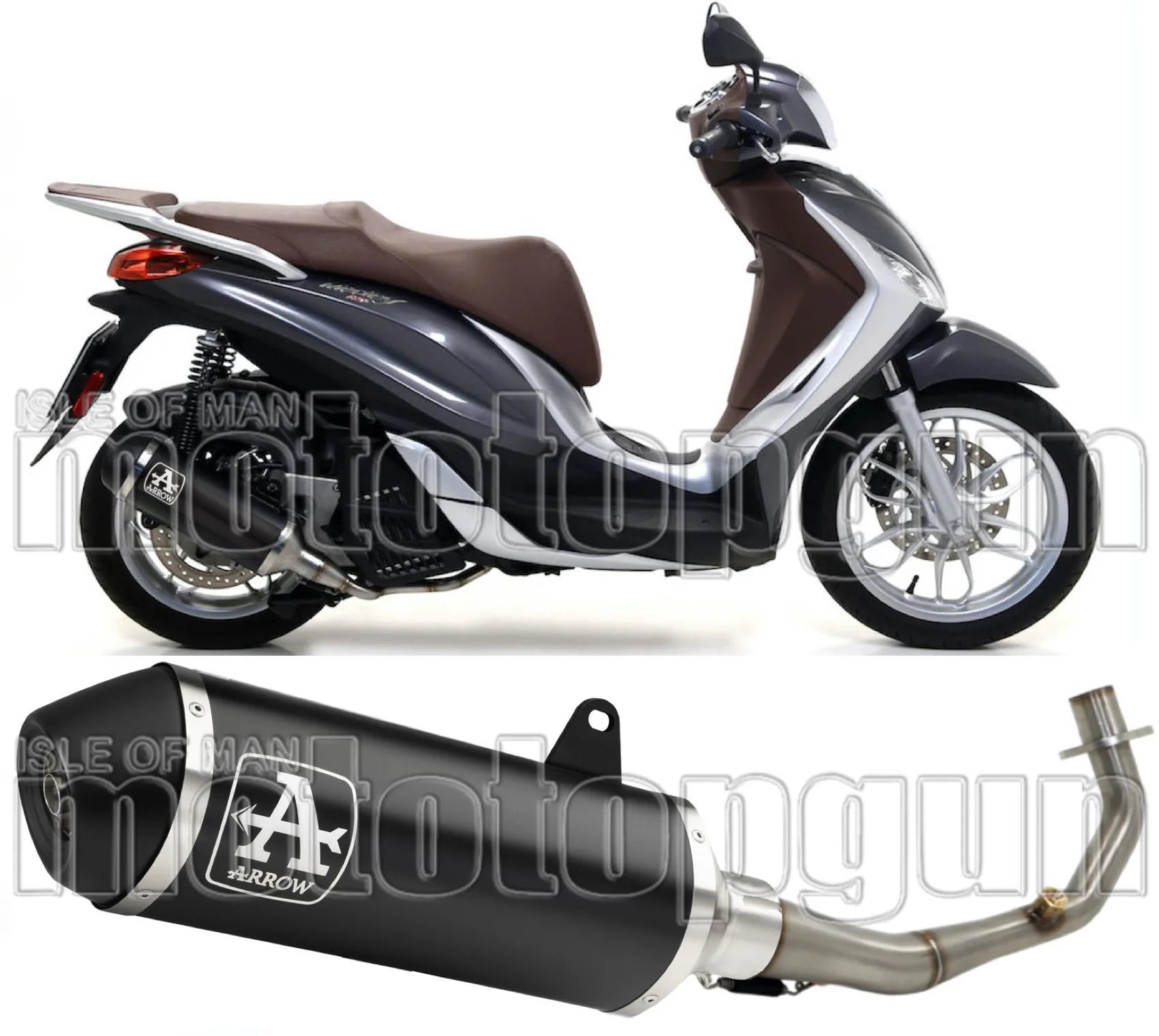 Komplette Auspuffanlage Ohne Katalysator Und Mit Geräuschzulassung Urban Aluminium Schwarz Edelstahl Schwarz - Arrow Special Parts Kompatibel Mit Piaggio Medley 150 (2016-2019)