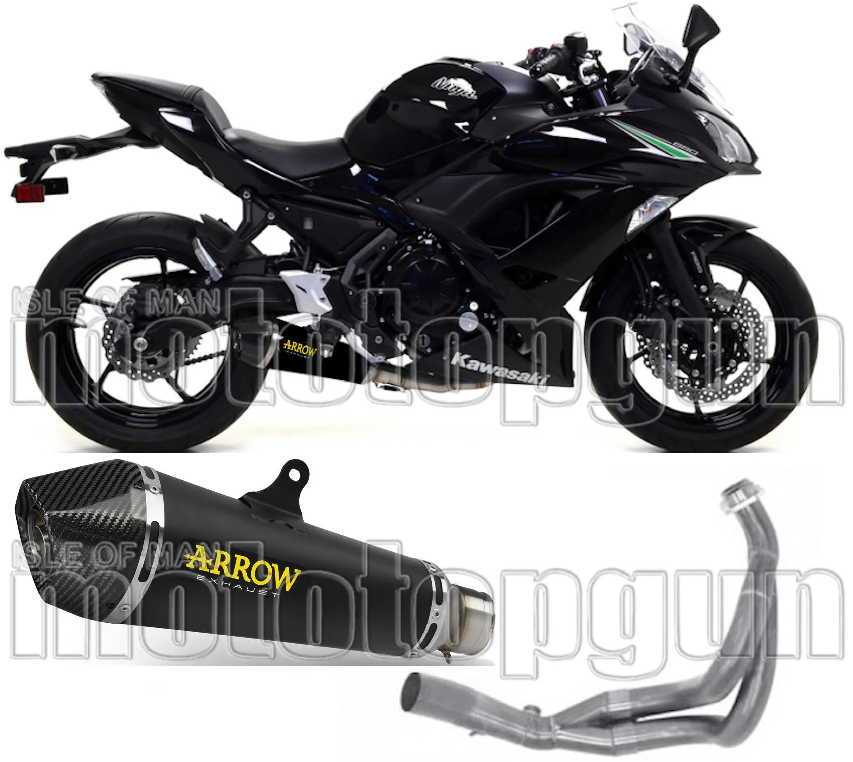 Komplette Auspuffanlage Ohne Katalysator Und Mit Geräuschzulassung X-Kone Nichrom Schwarz Carbon - Arrow Special Parts Kompatibel Mit Kawasaki Z 650 (2017-2020)