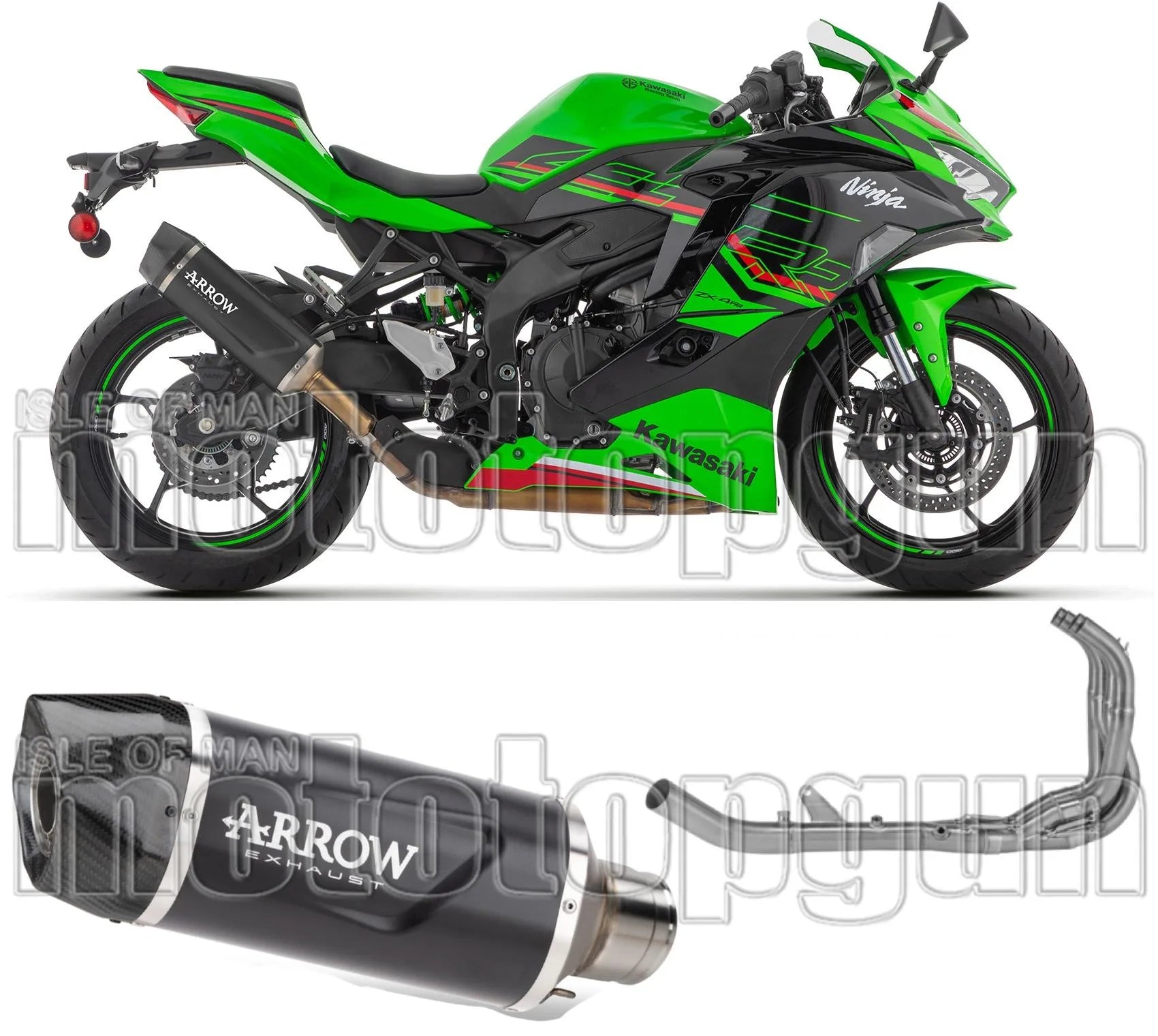 Komplette Auspuffanlage Ohne Katalysator Und Mit Geräuschzulassung Indy-Race Evo Aluminium Schwarz Carbon - Arrow Special Parts Kompatibel Mit Kawasaki Zx 4R (2024-2026)